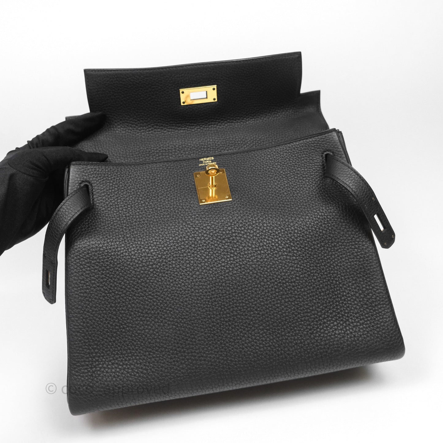 Hermès Retourne Kelly 28 Black Noir 89 Togo Gold Hardware