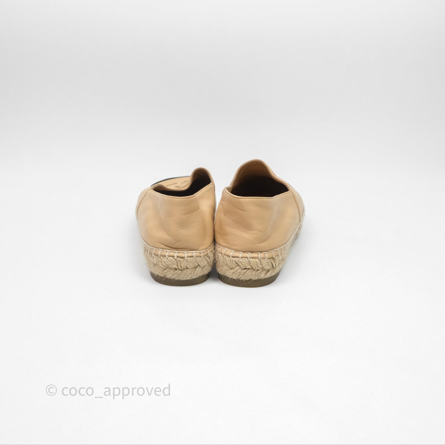 Chanel CC Espadrilles Beige Black Lambskin Size 37