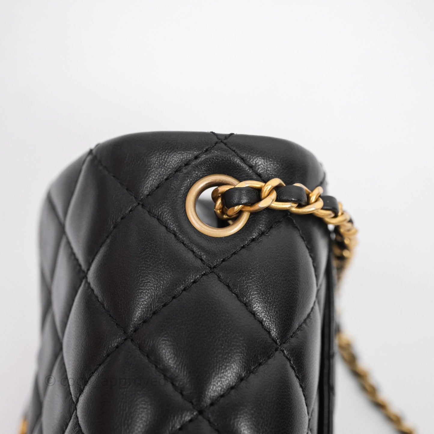 Chanel Pearl Crush Mini Square Quilted Black Lambskin Aged Gold Hardware