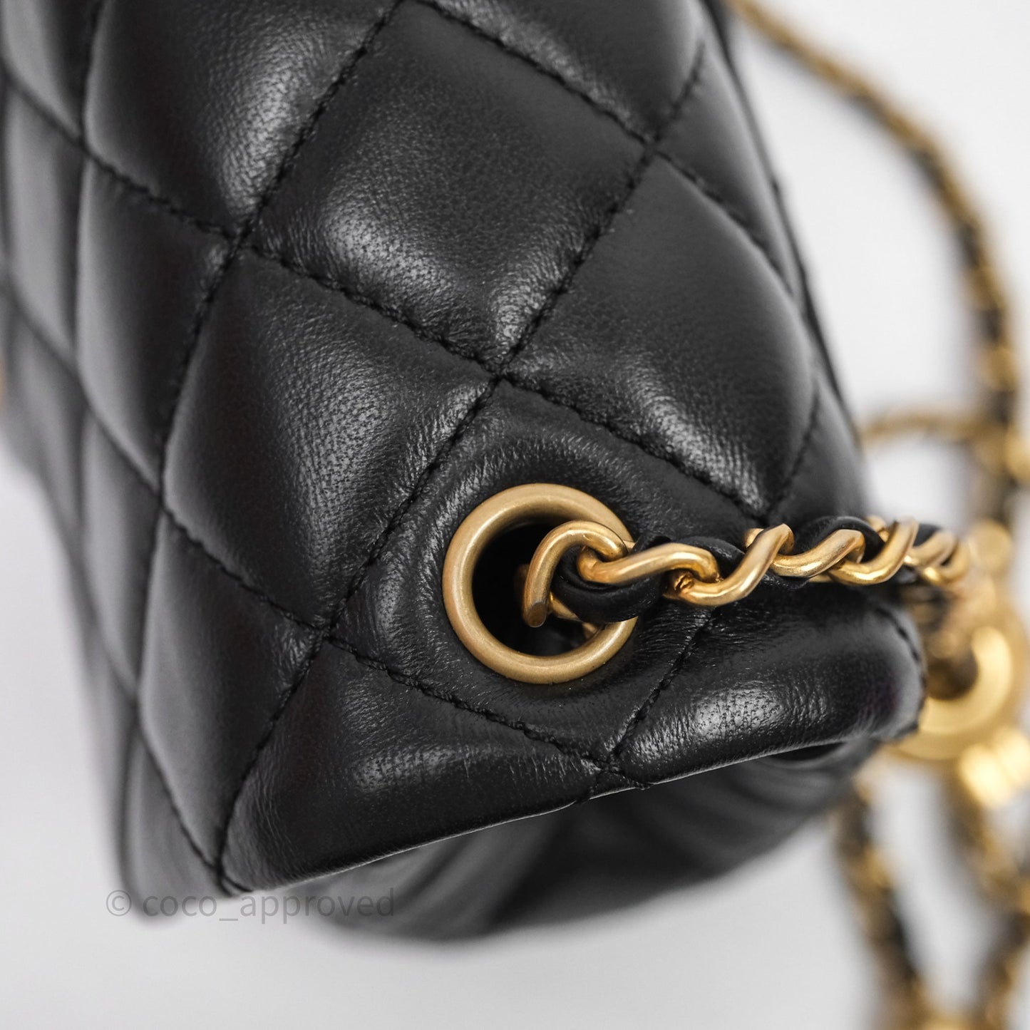 Chanel Pearl Crush Mini Square Quilted Black Lambskin Aged Gold Hardware