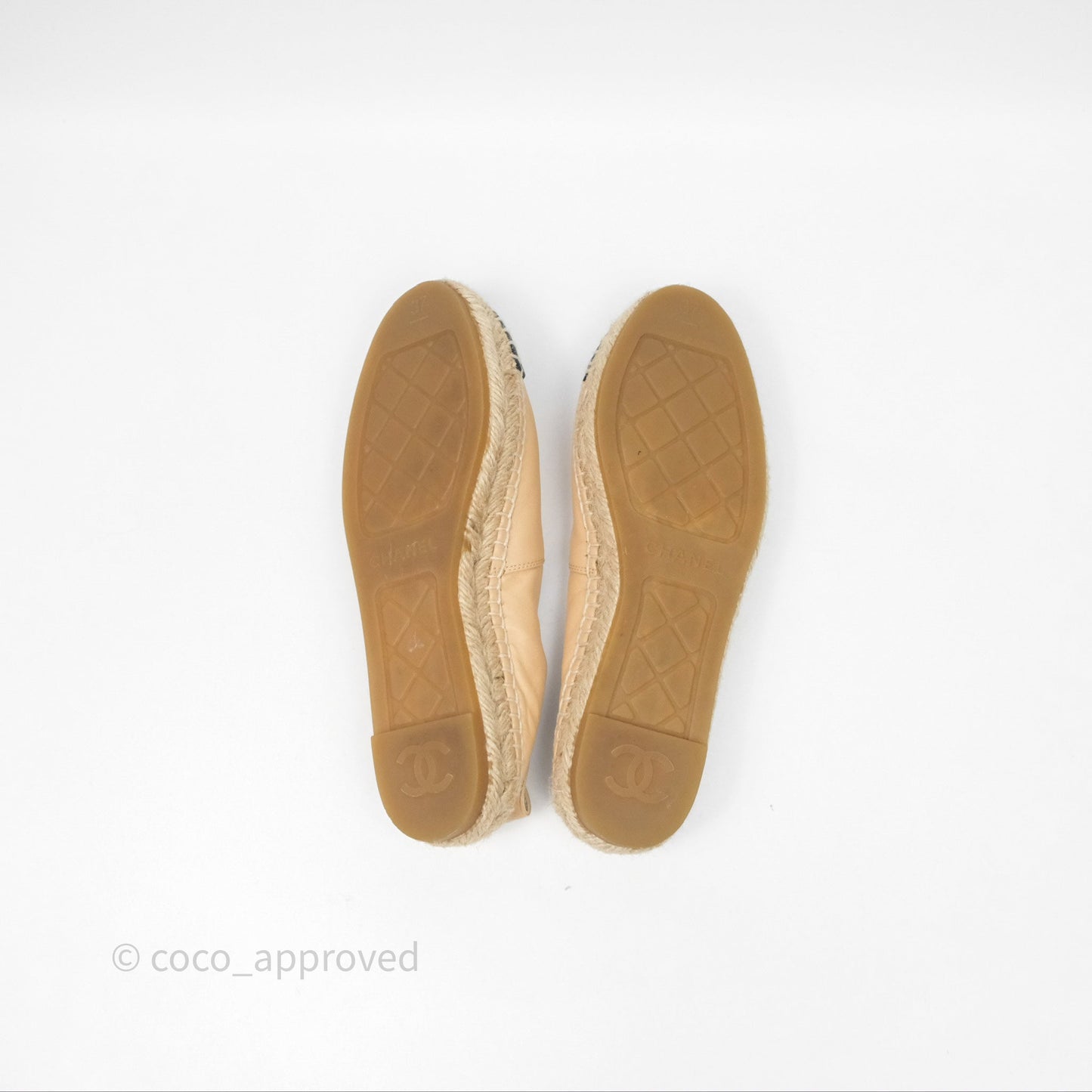 Chanel CC Espadrilles Beige Black Lambskin Size 37