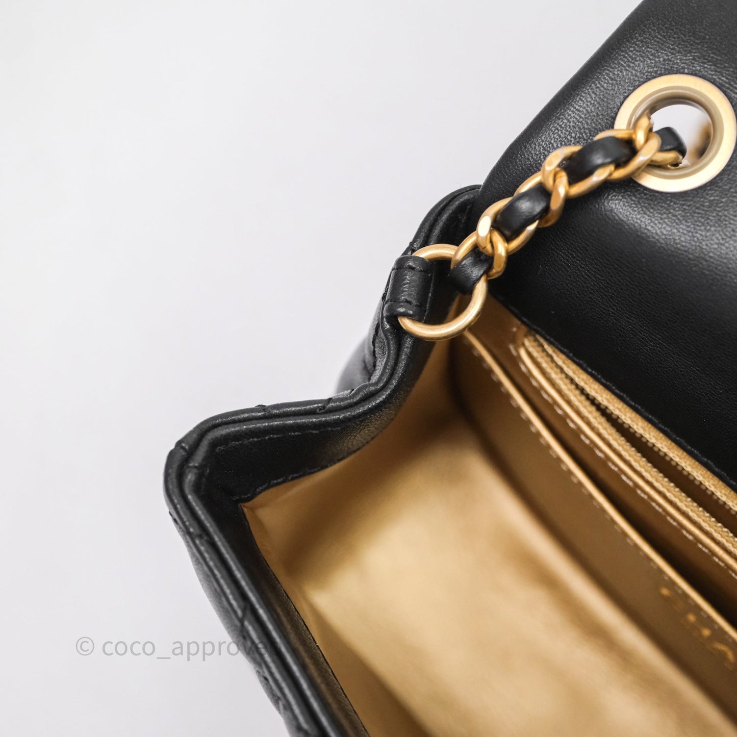 Chanel Pearl Crush Mini Square Quilted Black Lambskin Aged Gold Hardware