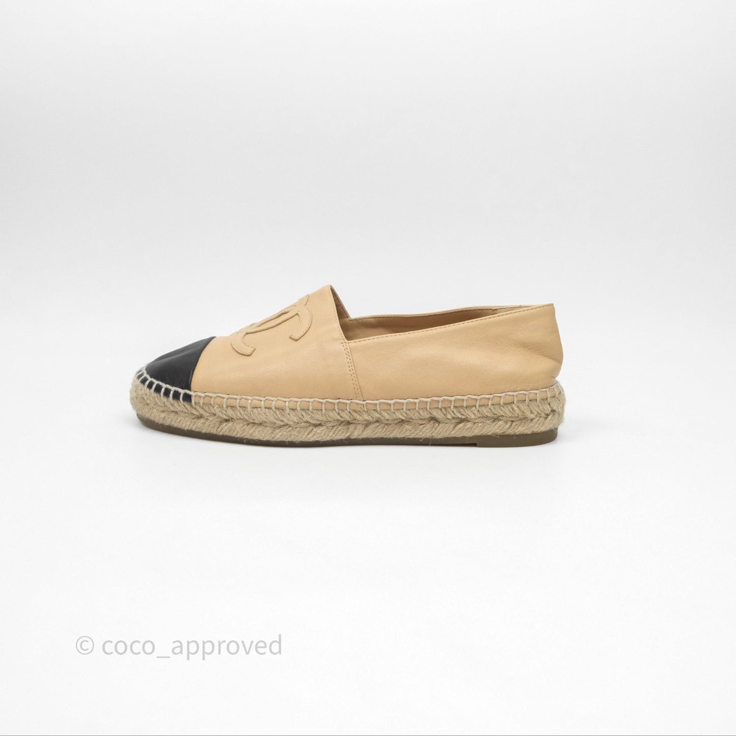 Chanel CC Espadrilles Beige Black Lambskin Size 37