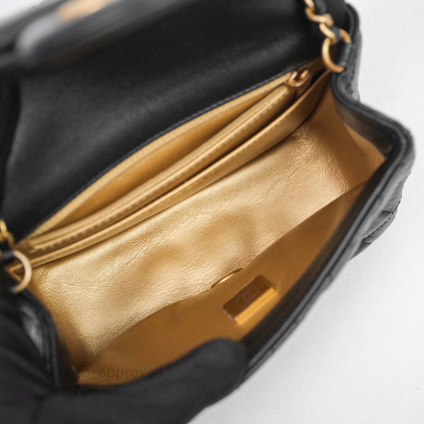 Chanel Pearl Crush Mini Square Quilted Black Lambskin Aged Gold Hardware