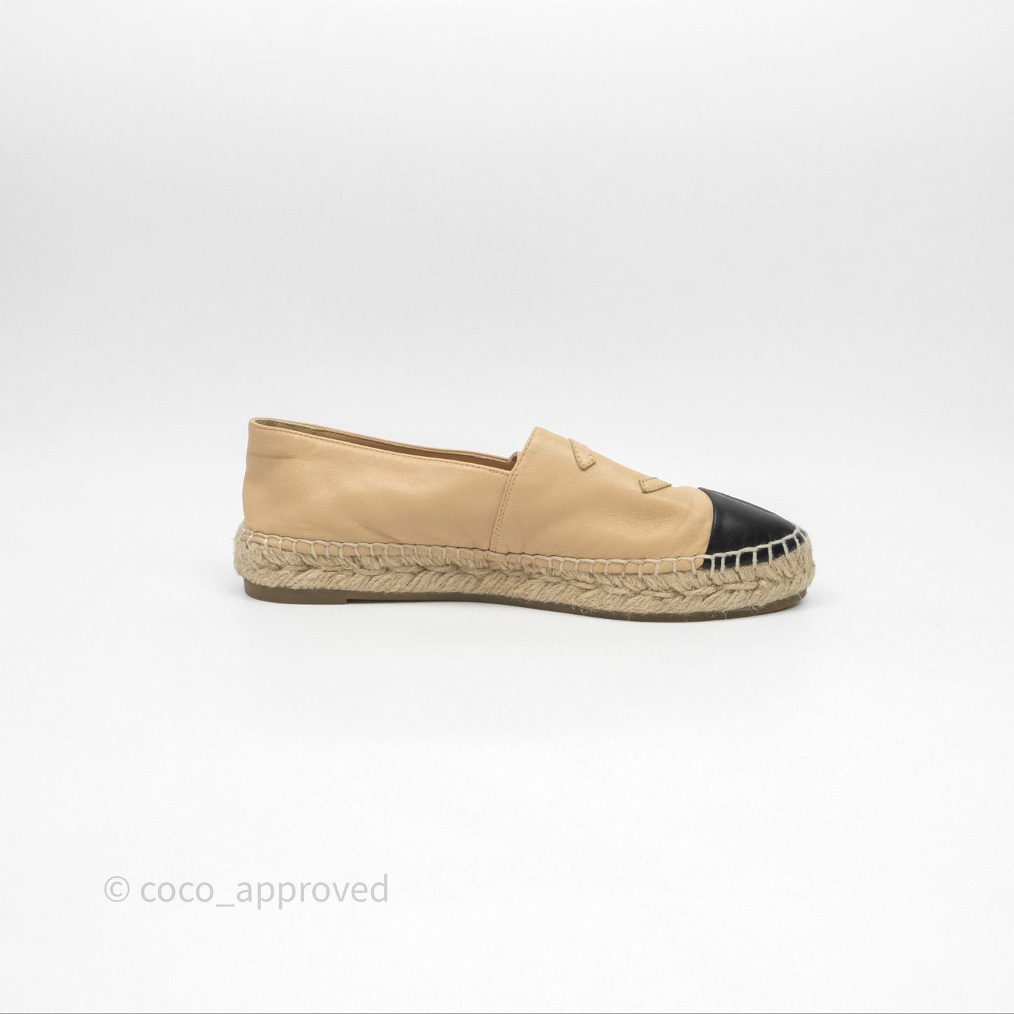 Chanel CC Espadrilles Beige Black Lambskin Size 37