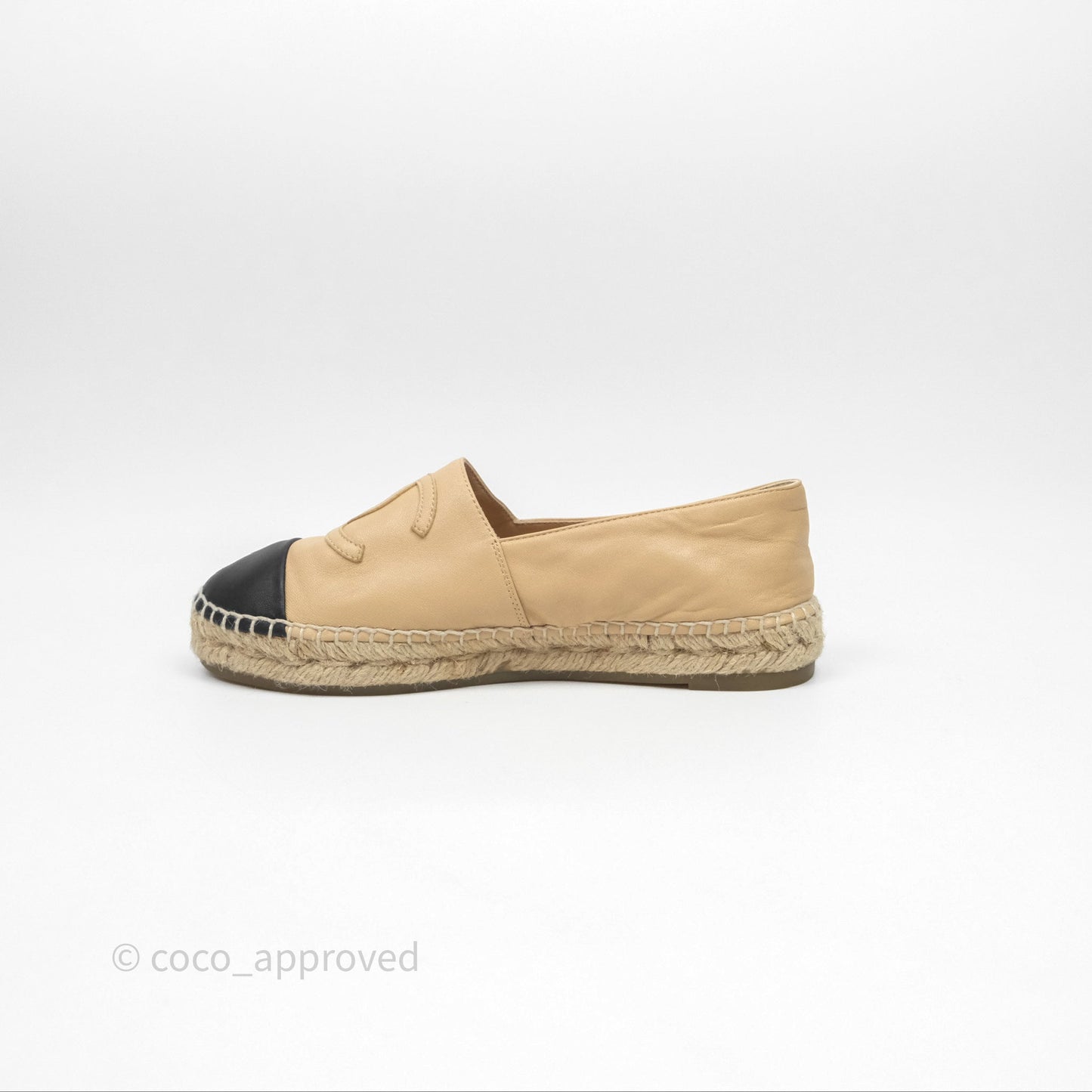 Chanel CC Espadrilles Beige Black Lambskin Size 37