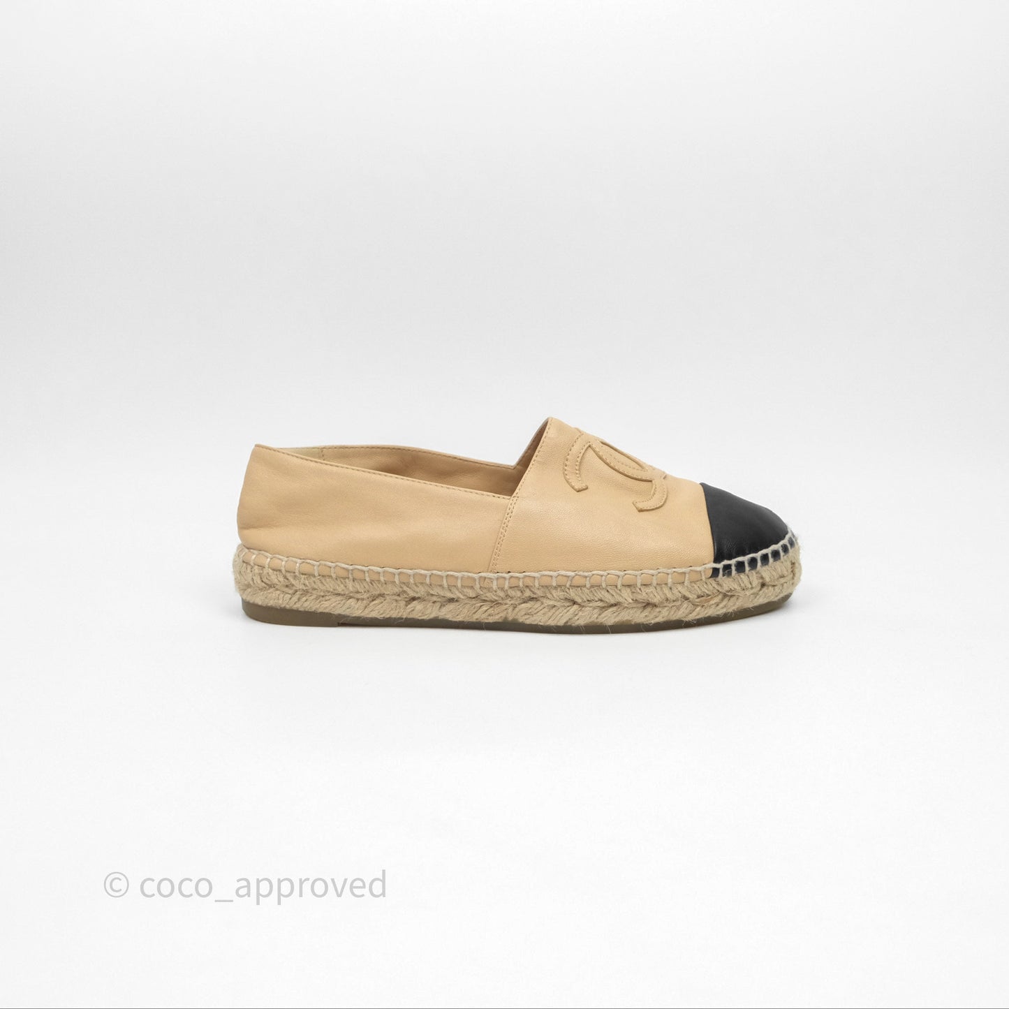 Chanel CC Espadrilles Beige Black Lambskin Size 37