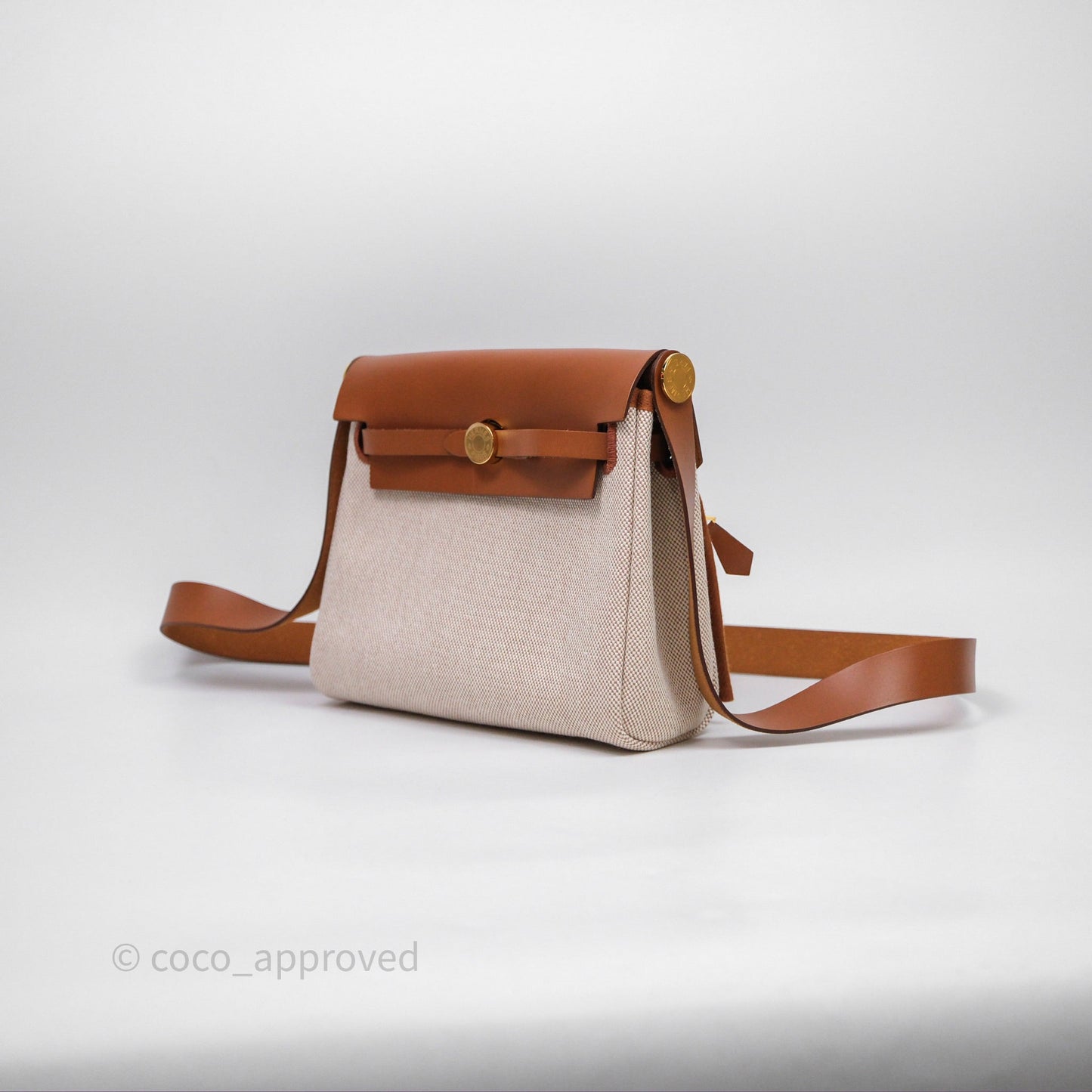 Hermes Mini Herbag 20 Ecru Beige/ Fauve 34 Gold Hardware
