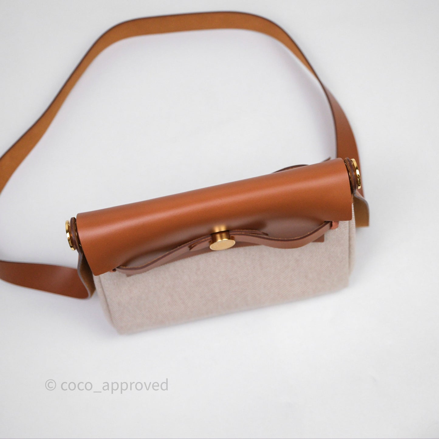 Hermes Mini Herbag 20 Ecru Beige/ Fauve 34 Gold Hardware