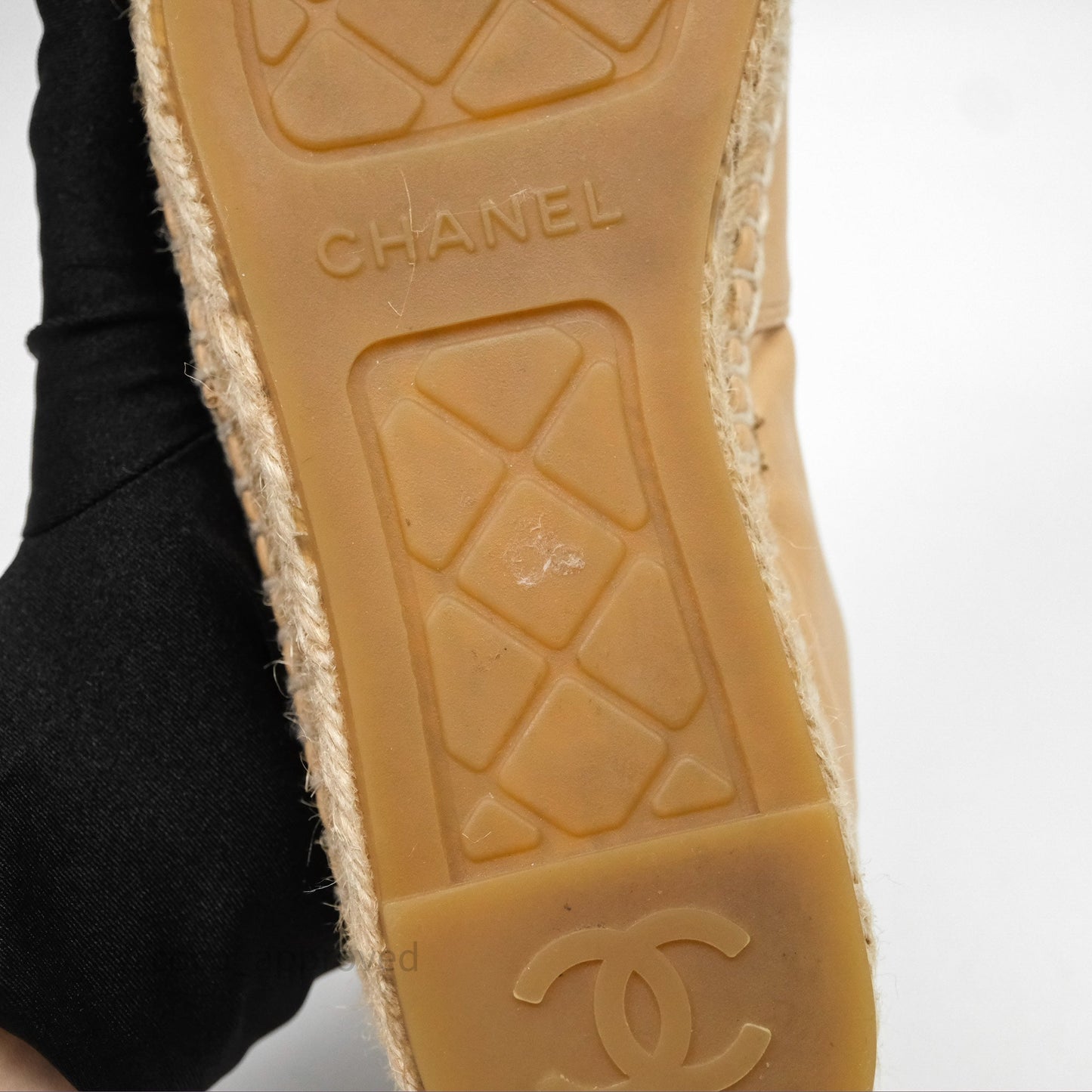 Chanel CC Espadrilles Beige Black Lambskin Size 37