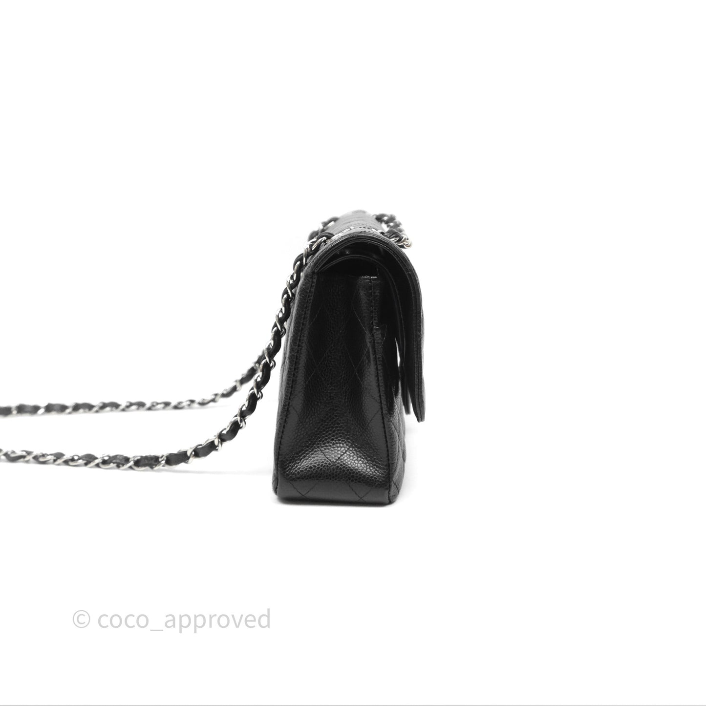 Chanel Classic M/L Medium Flap Quilted Black Caviar Silver Hardware