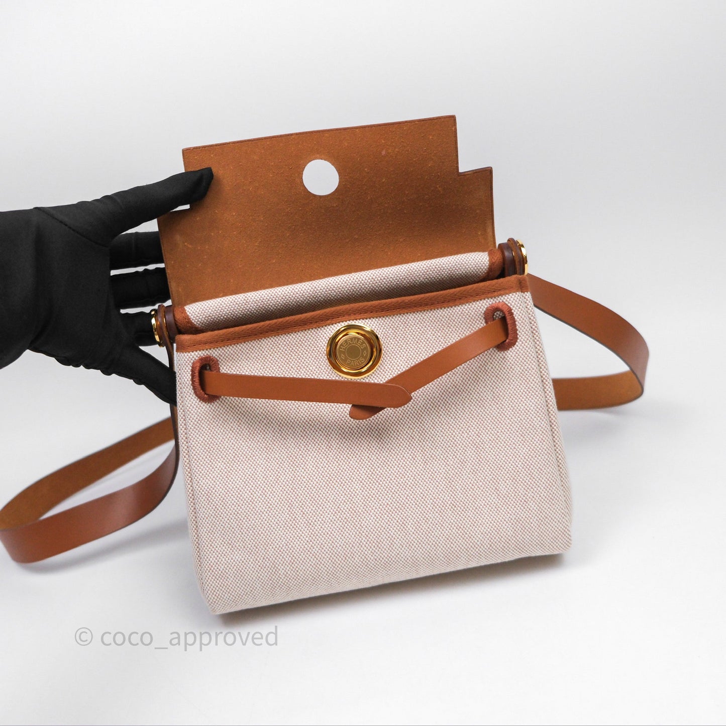 Hermes Mini Herbag 20 Ecru Beige/ Fauve 34 Gold Hardware