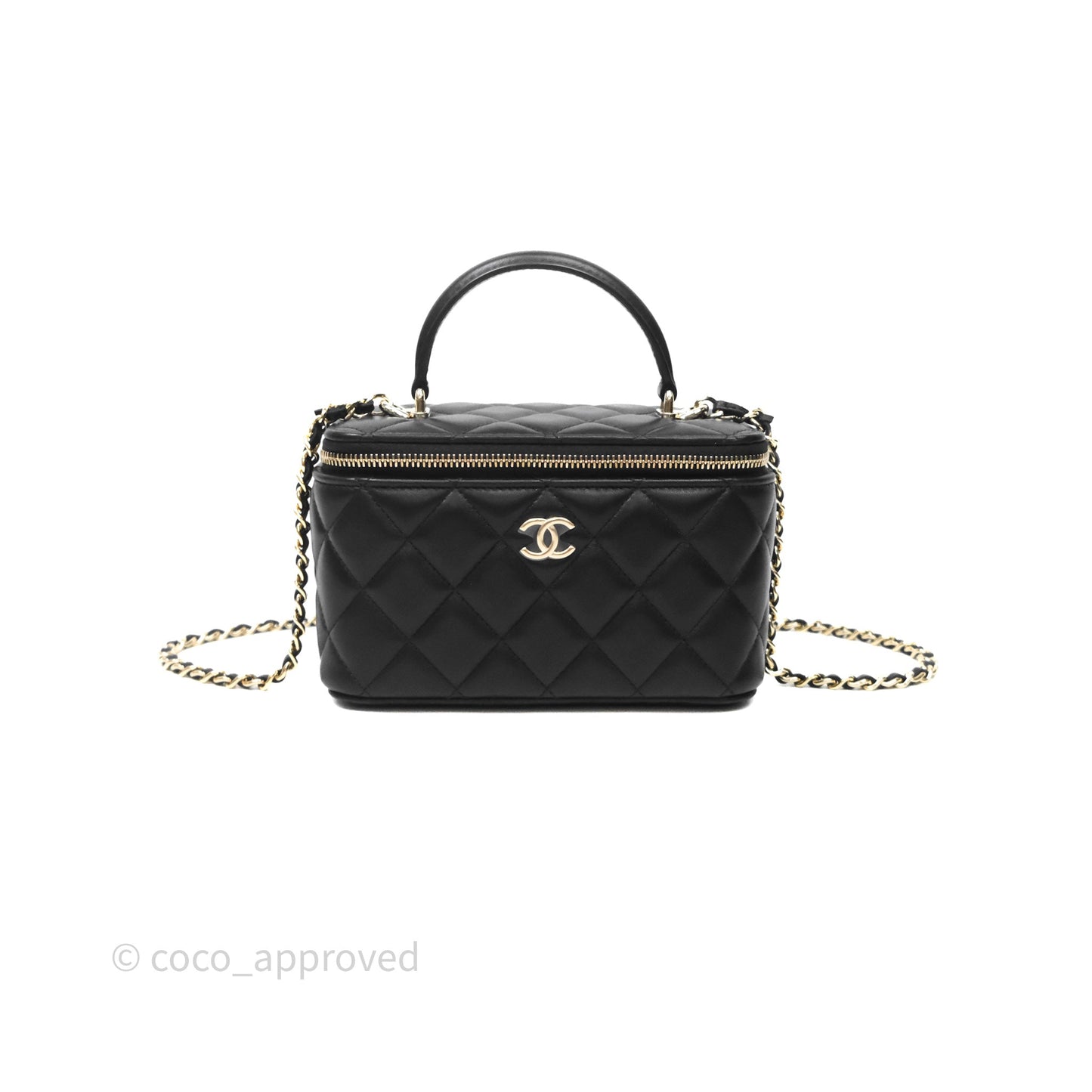 Chanel Vanity Rectangular Top Handle Black Lambskin Gold Hardware