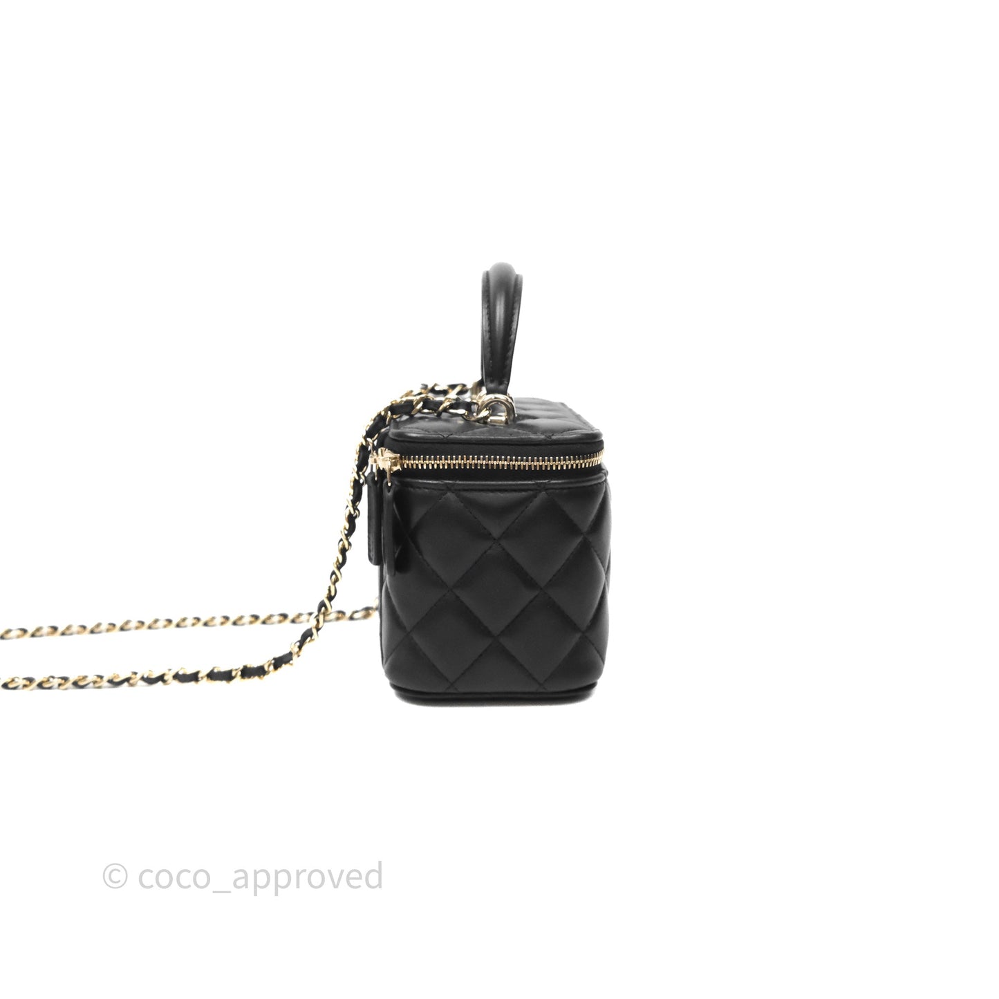 Chanel Vanity Rectangular Top Handle Black Lambskin Gold Hardware