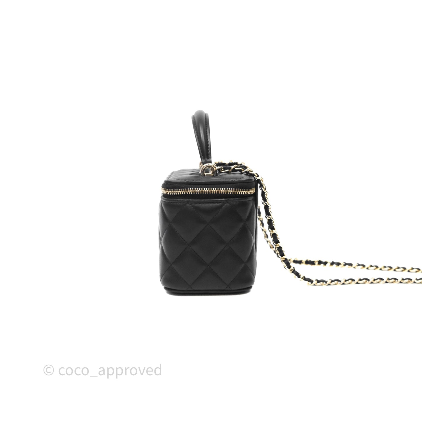 Chanel Vanity Rectangular Top Handle Black Lambskin Gold Hardware