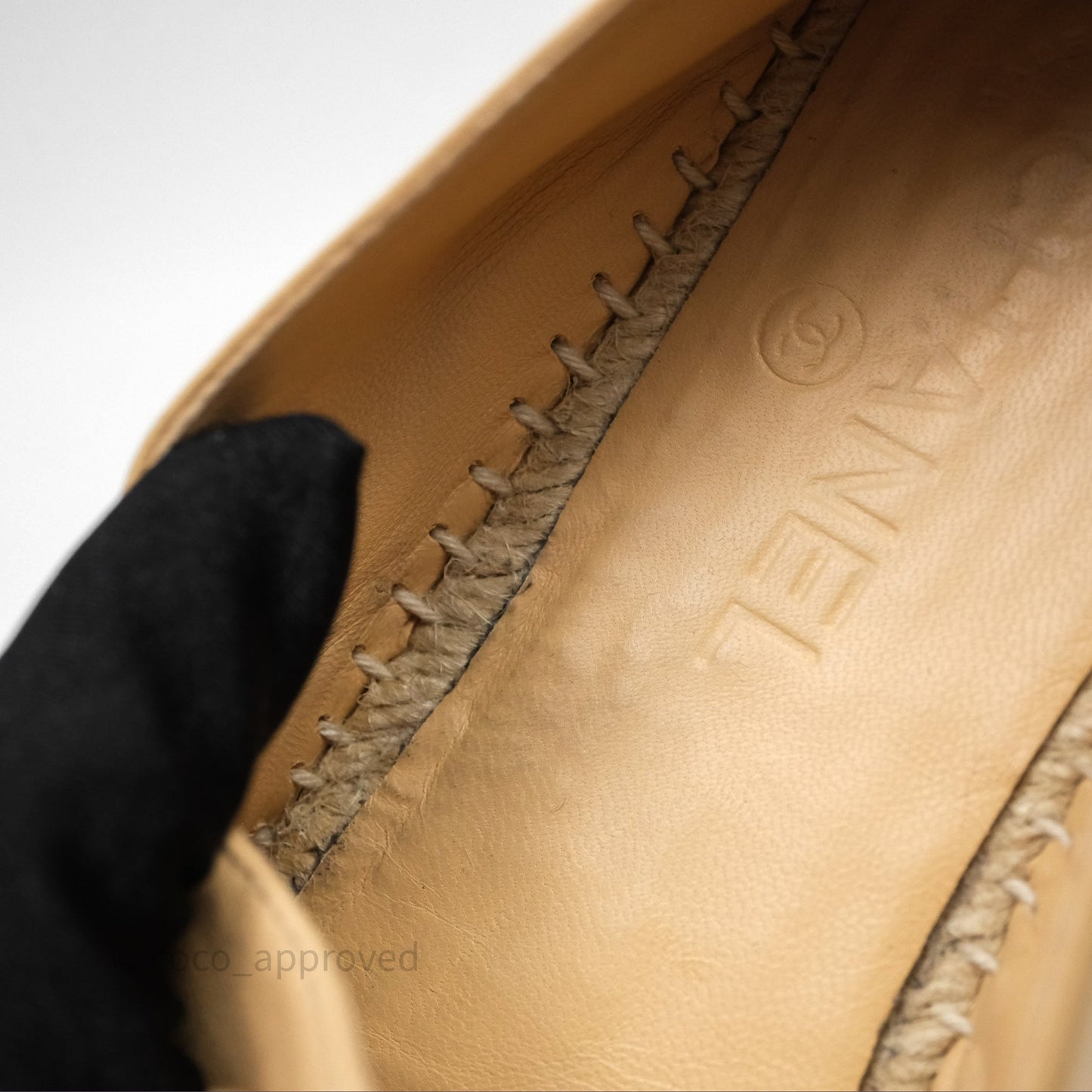 Chanel CC Espadrilles Beige Black Lambskin Size 37