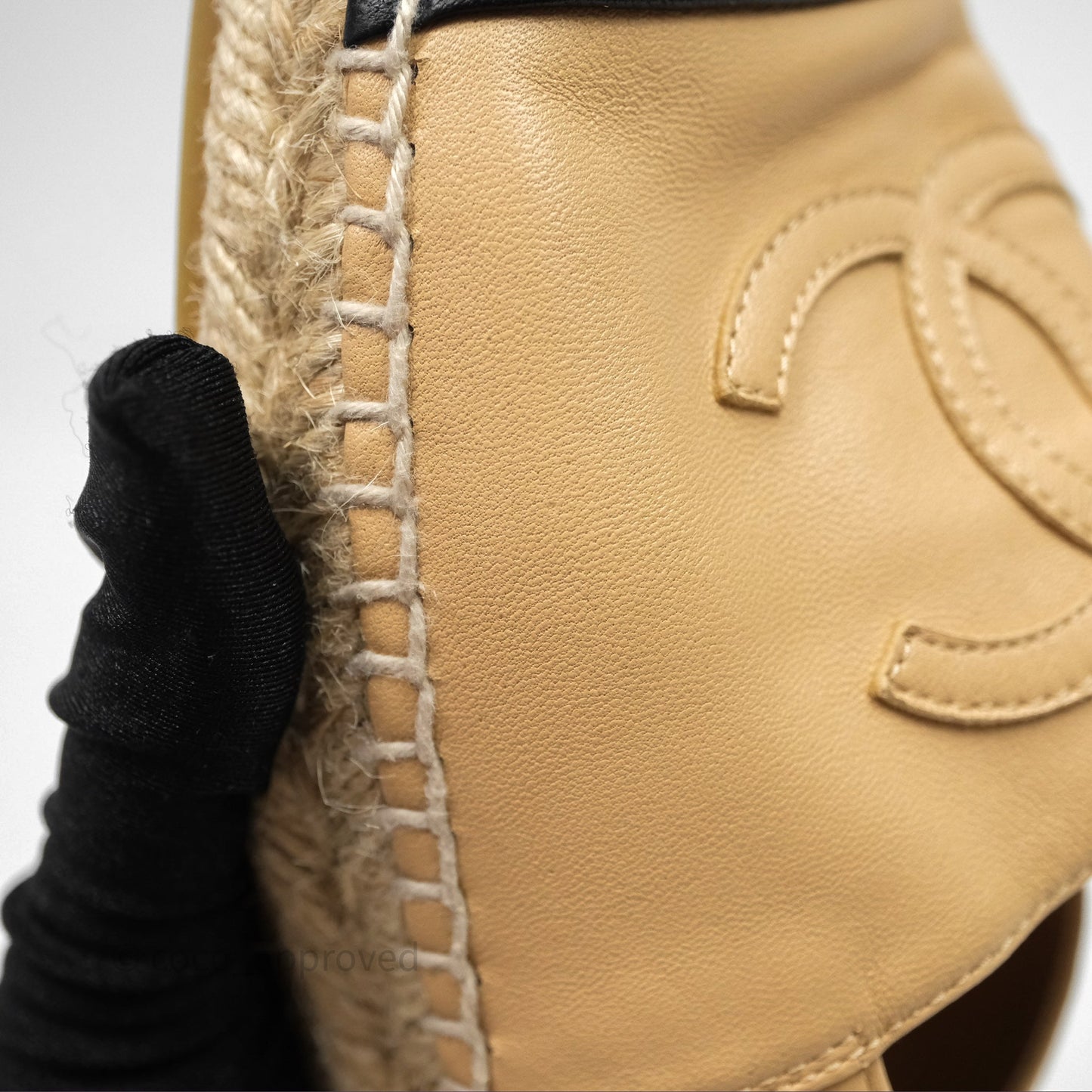 Chanel CC Espadrilles Beige Black Lambskin Size 37