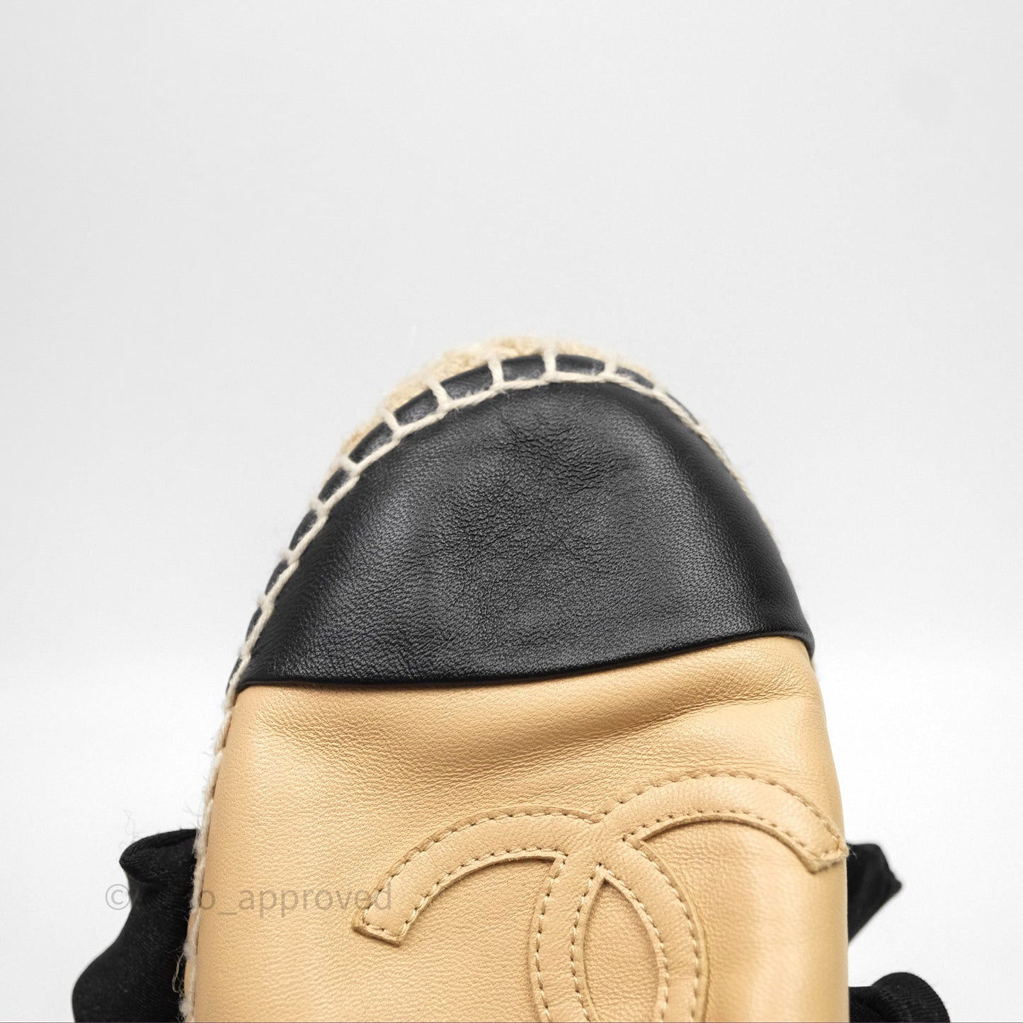 Chanel CC Espadrilles Beige Black Lambskin Size 37