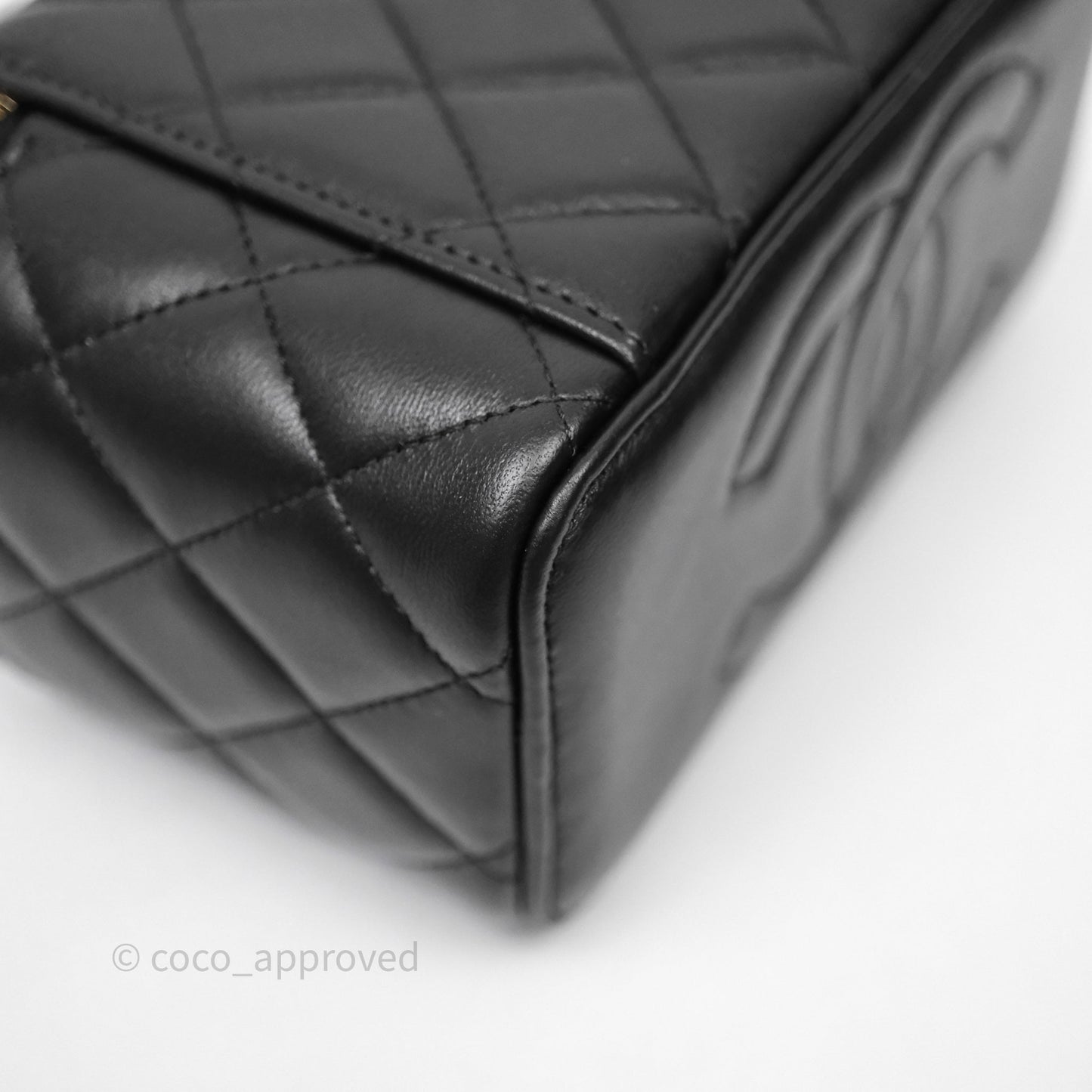 Chanel Vanity Rectangular Top Handle Black Lambskin Gold Hardware