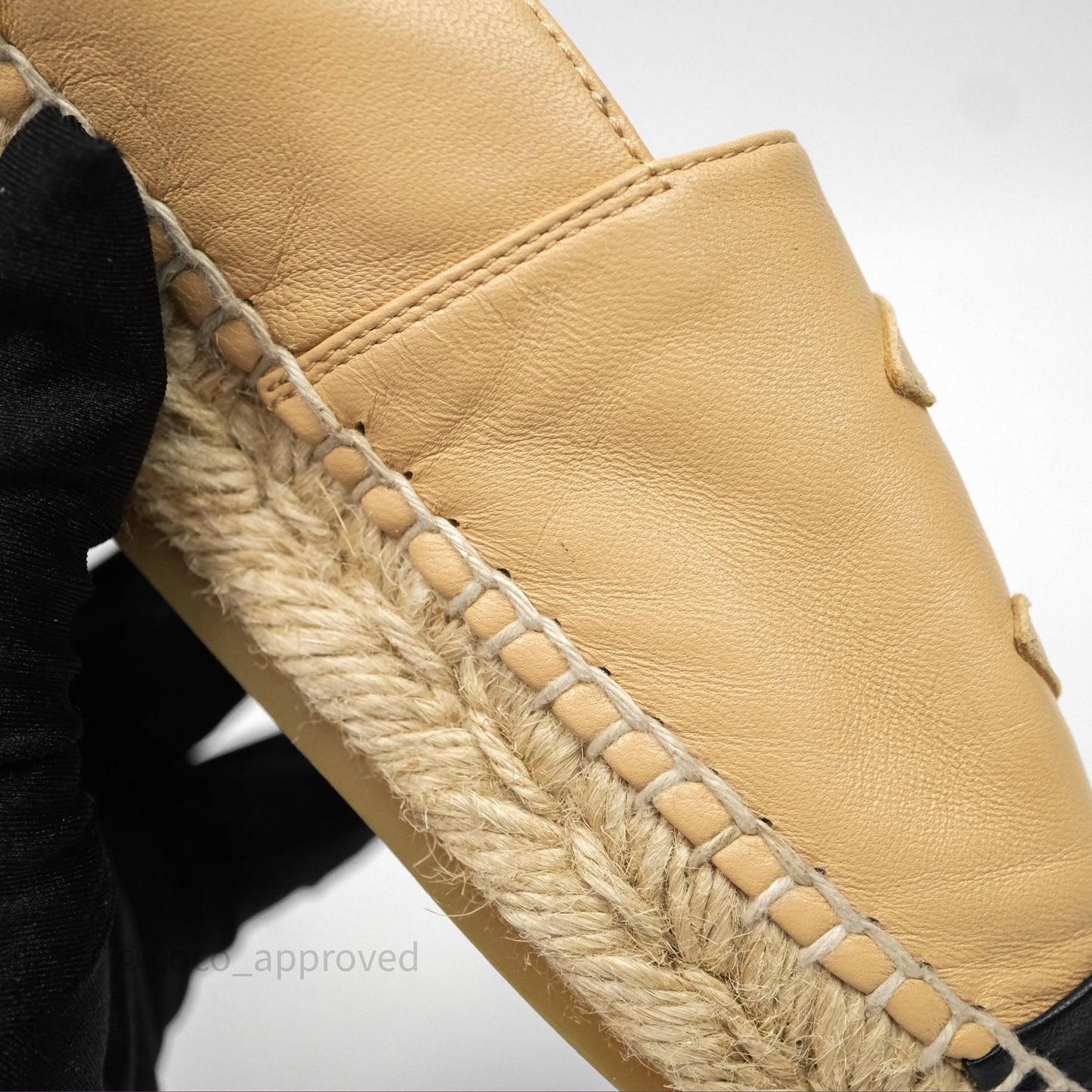 Chanel CC Espadrilles Beige Black Lambskin Size 37