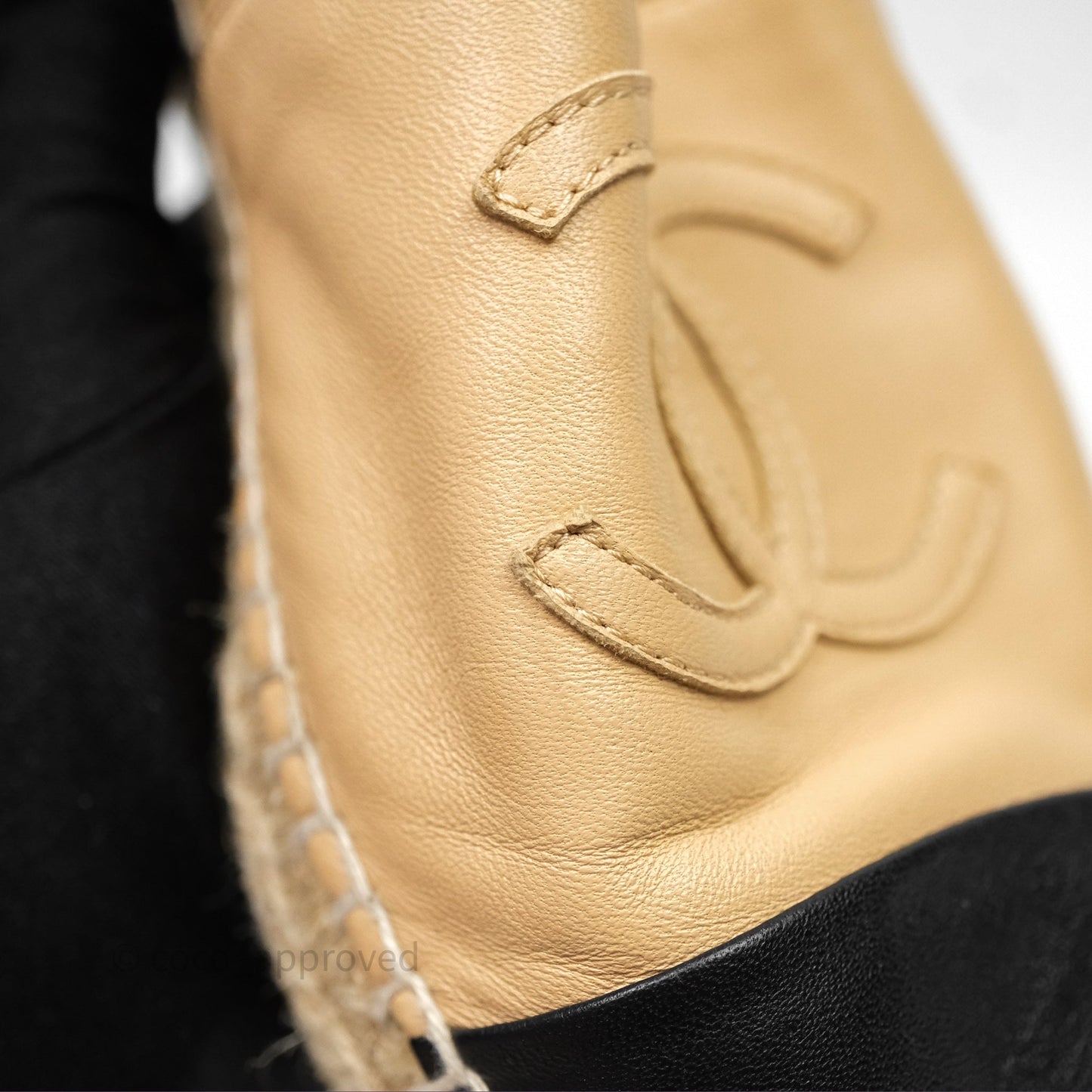 Chanel CC Espadrilles Beige Black Lambskin Size 37