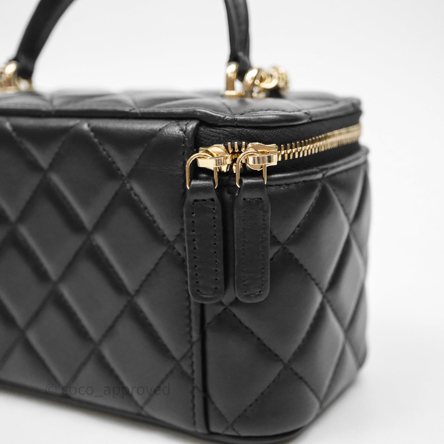 Chanel Vanity Rectangular Top Handle Black Lambskin Gold Hardware