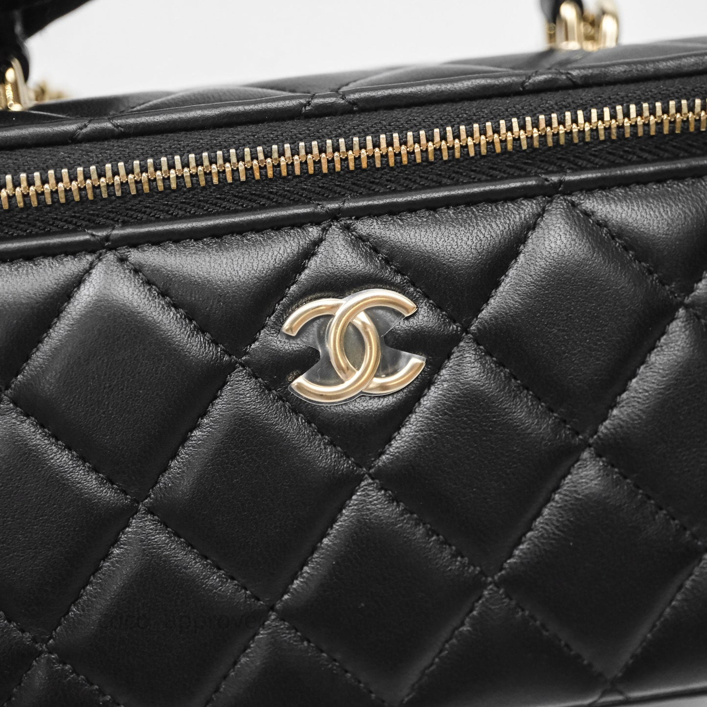 Chanel Vanity Rectangular Top Handle Black Lambskin Gold Hardware