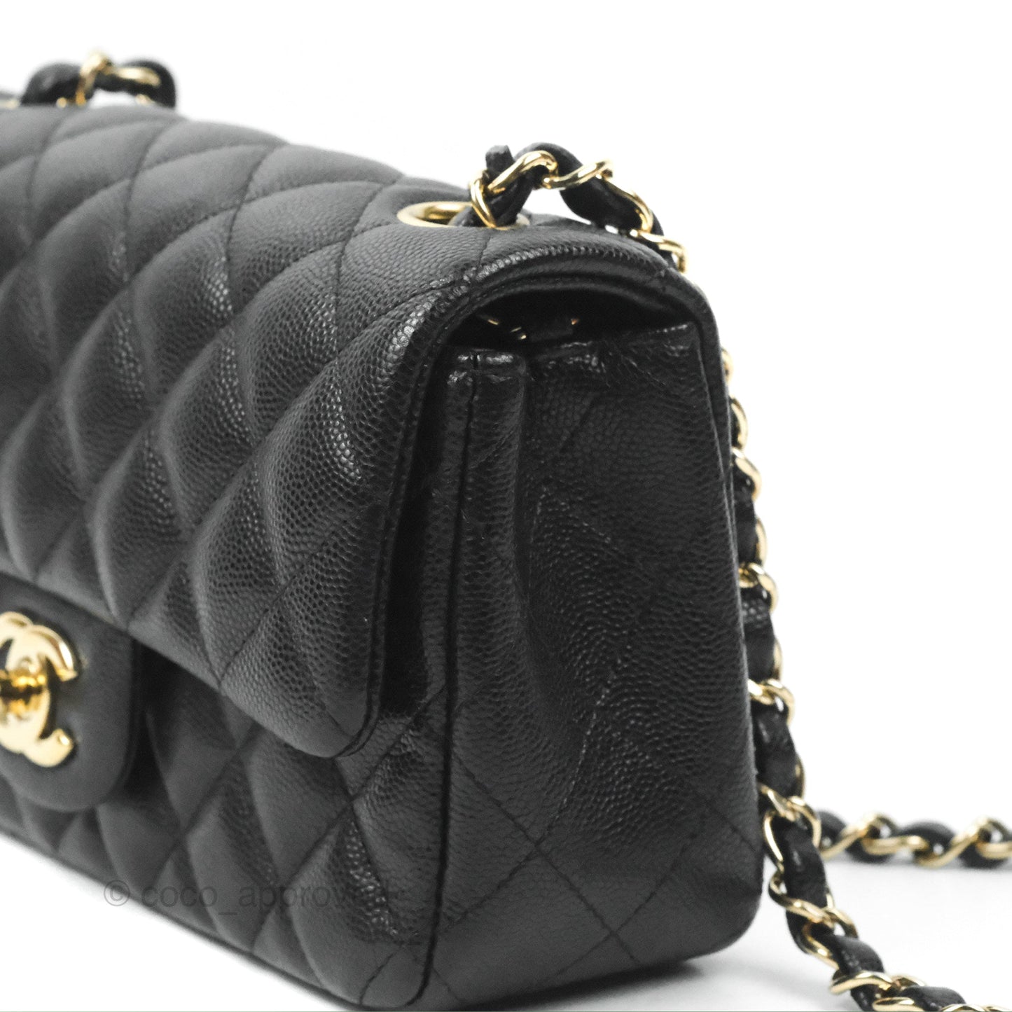 Chanel Quilted Mini Rectangular Flap Black Caviar Gold Hardware