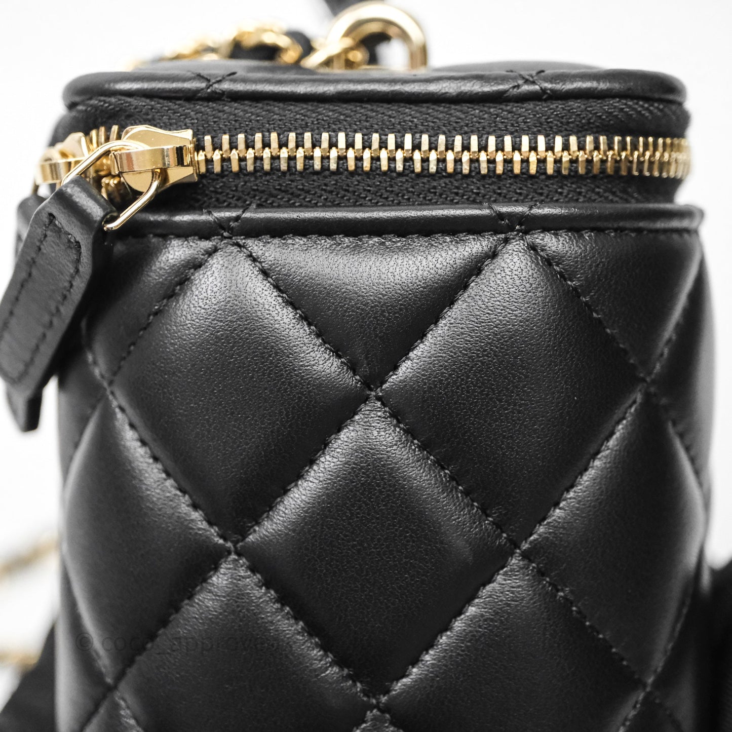 Chanel Vanity Rectangular Top Handle Black Lambskin Gold Hardware