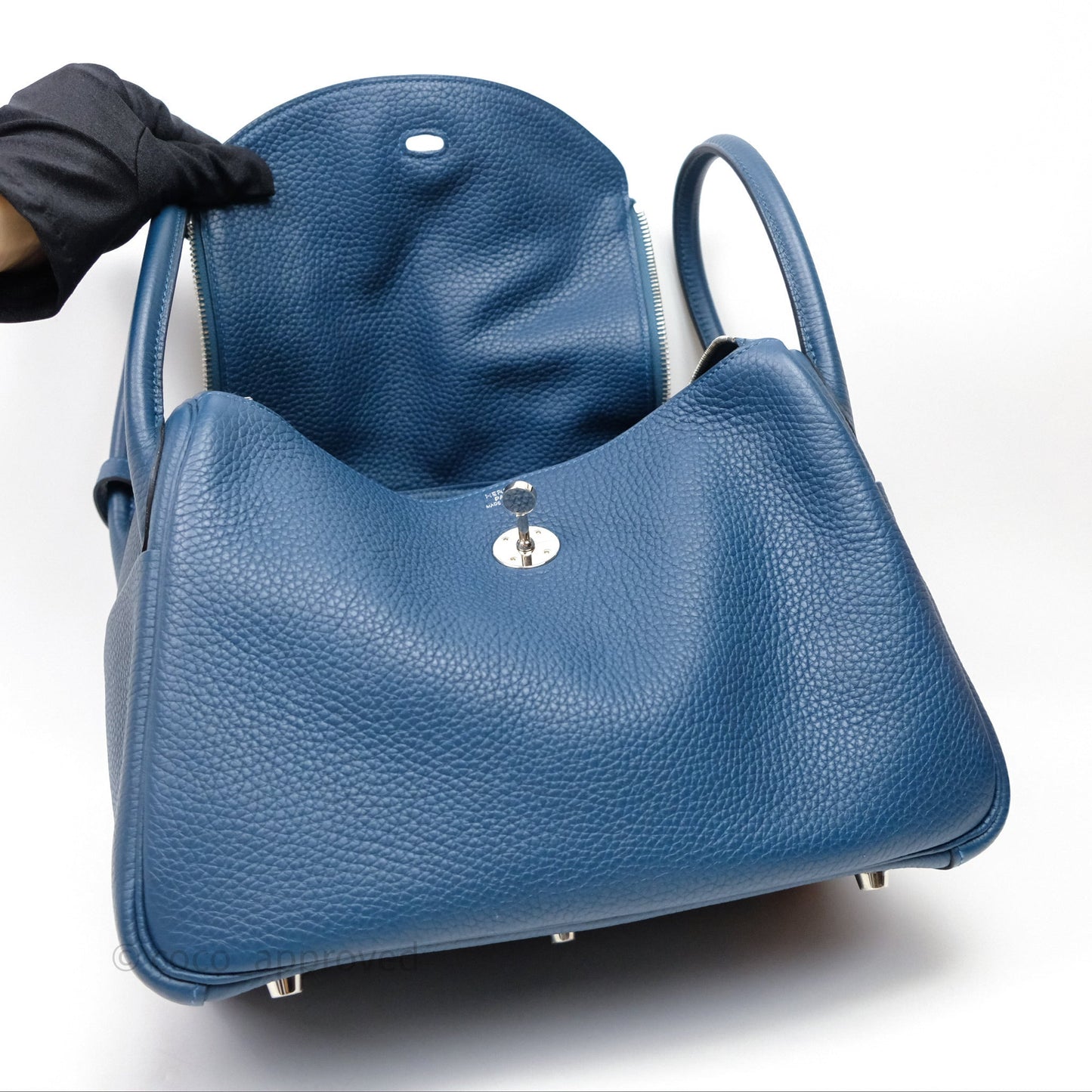 Hermès Lindy 30 Bleu Colvert 1P Clemence Palladium Hardware