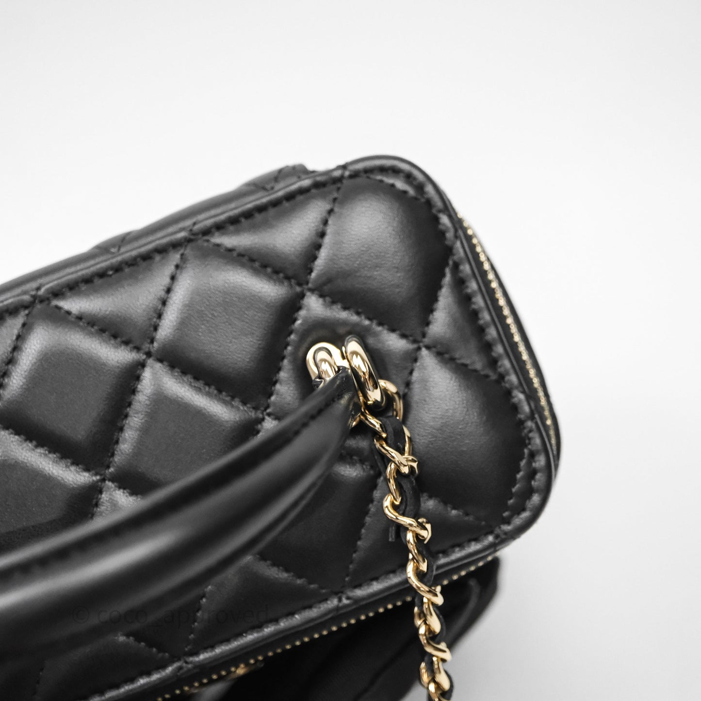 Chanel Vanity Rectangular Top Handle Black Lambskin Gold Hardware