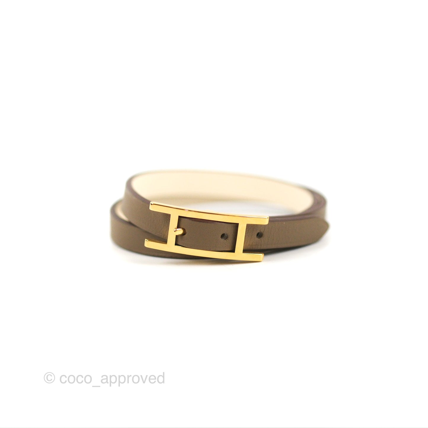 Hermès Behapi Double Tour Bracelet in Étoupe / Nata Swift Gold Hardware