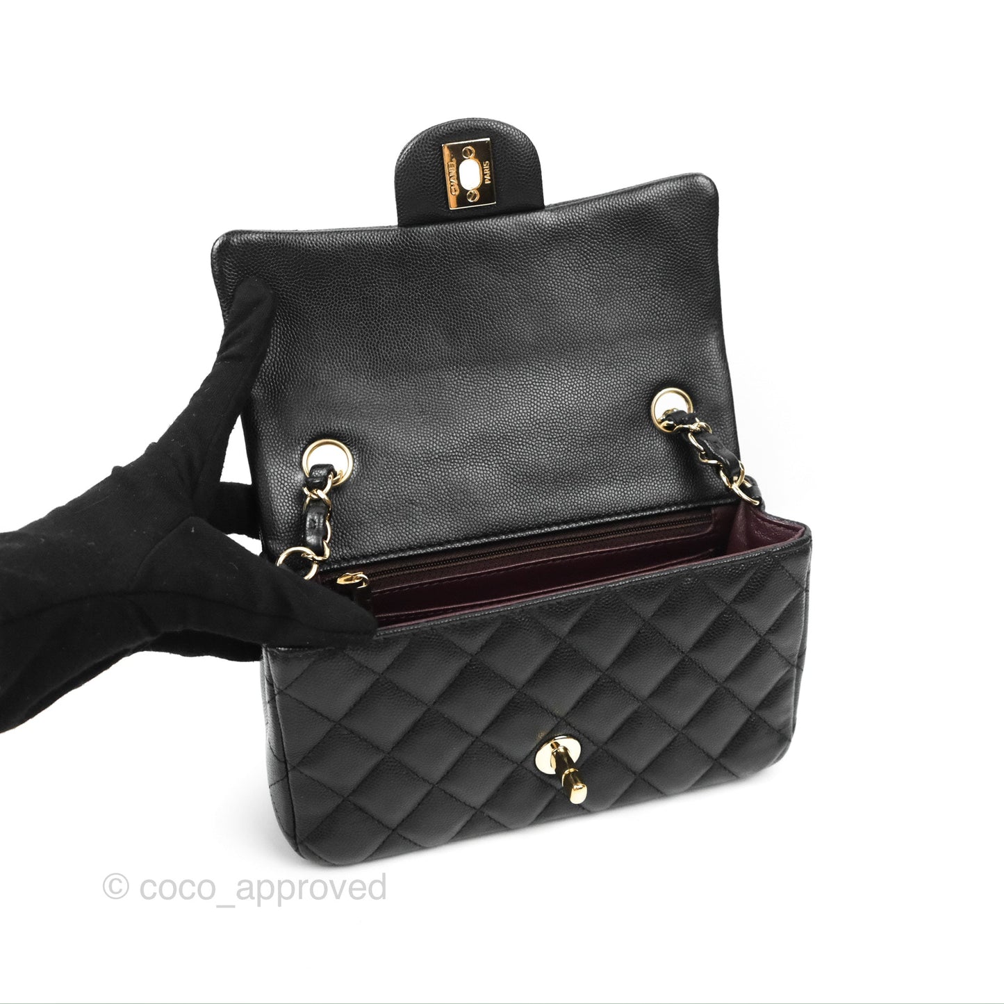 Chanel Quilted Mini Rectangular Flap Black Caviar Gold Hardware