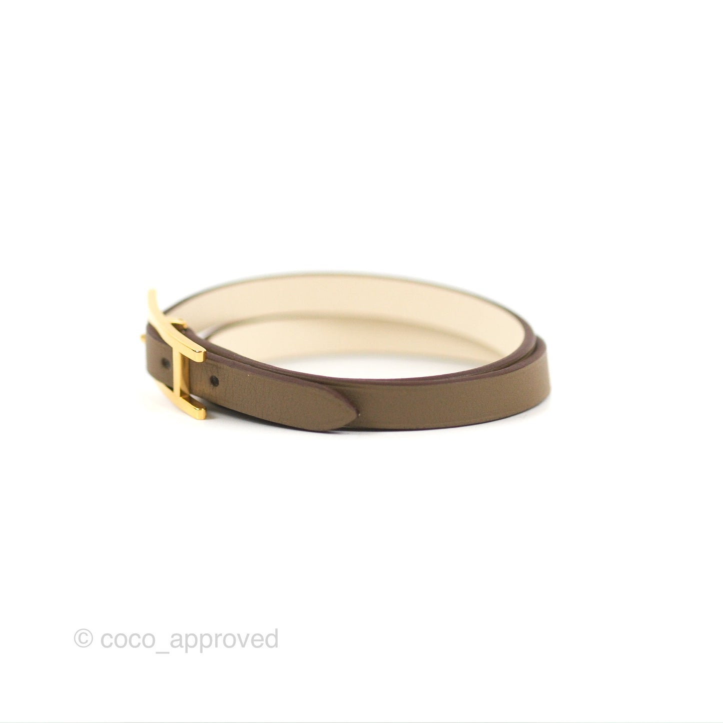 Hermès Behapi Double Tour Bracelet in Étoupe / Nata Swift Gold Hardware