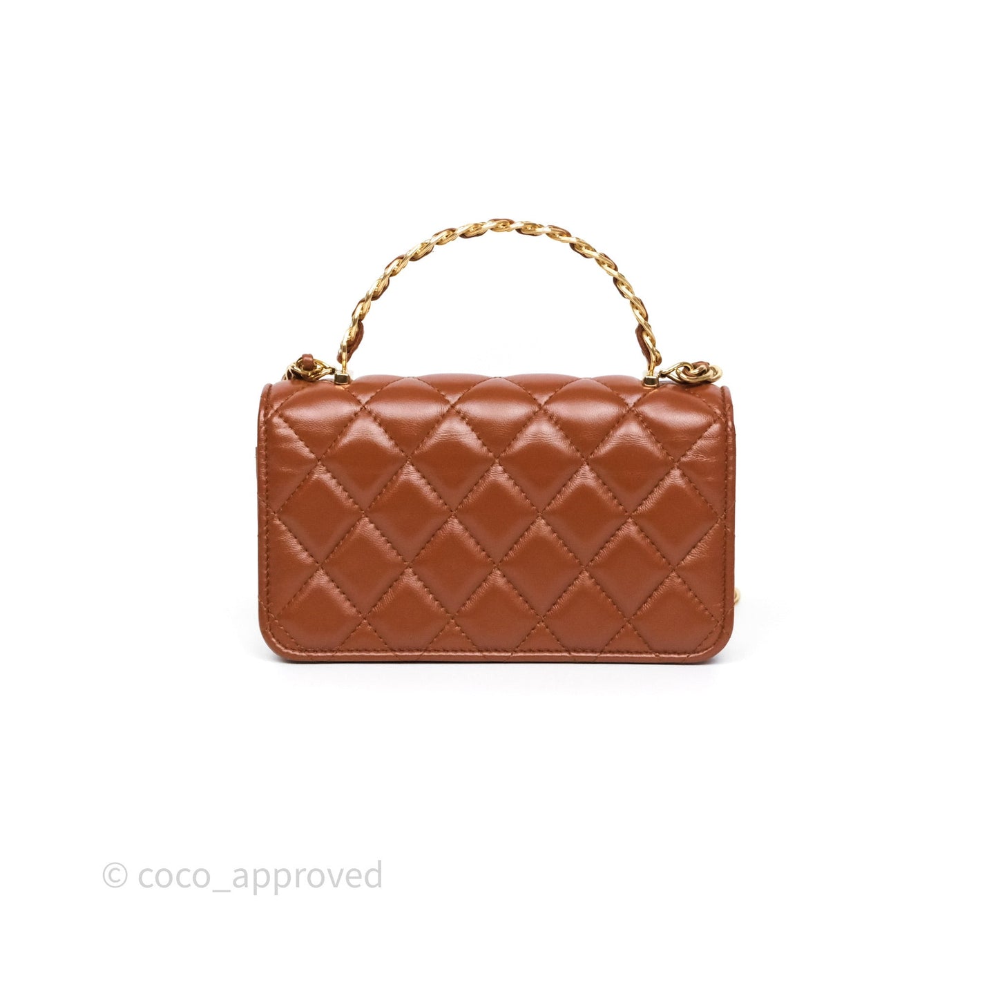 Chanel Top Handle Mini WOC Phone Holder with Chain Dark Caramel Lambskin Gold Hardware