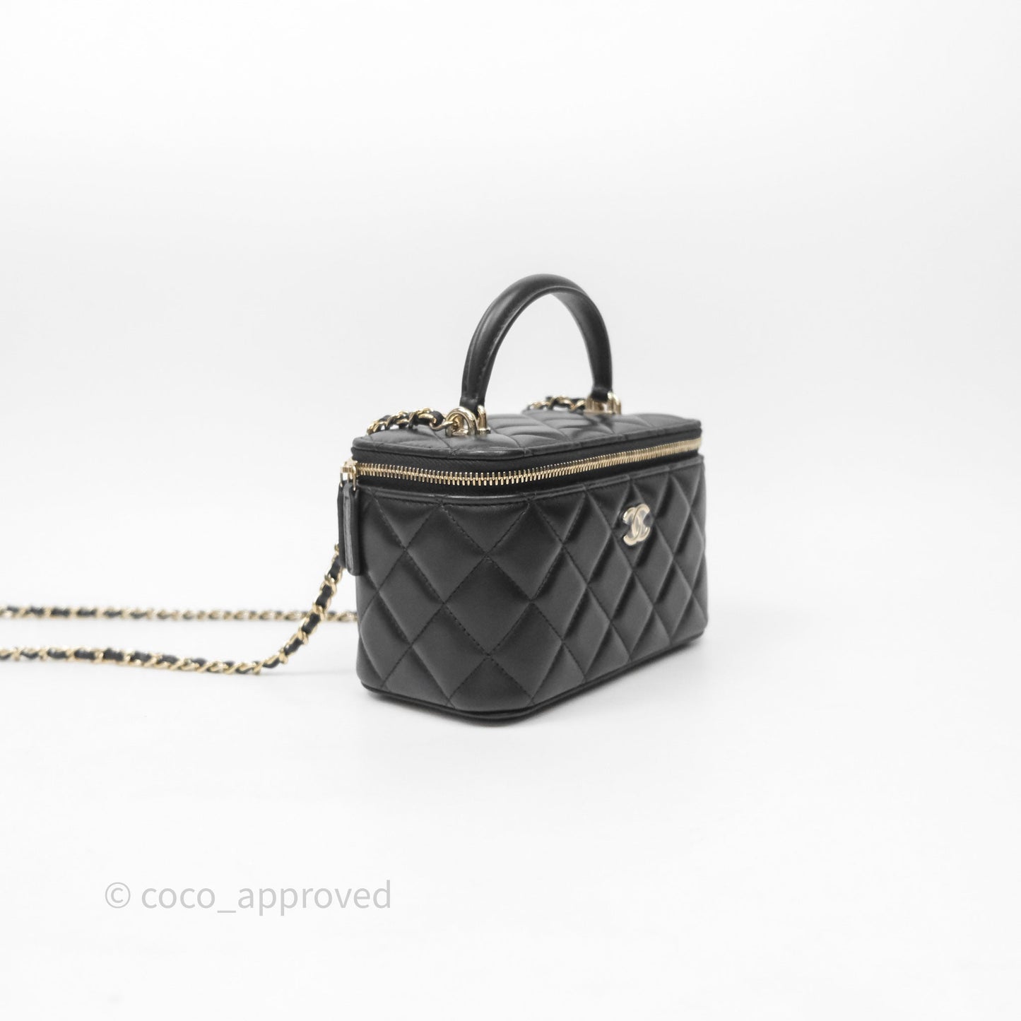 Chanel Vanity Rectangular Top Handle Black Lambskin Gold Hardware