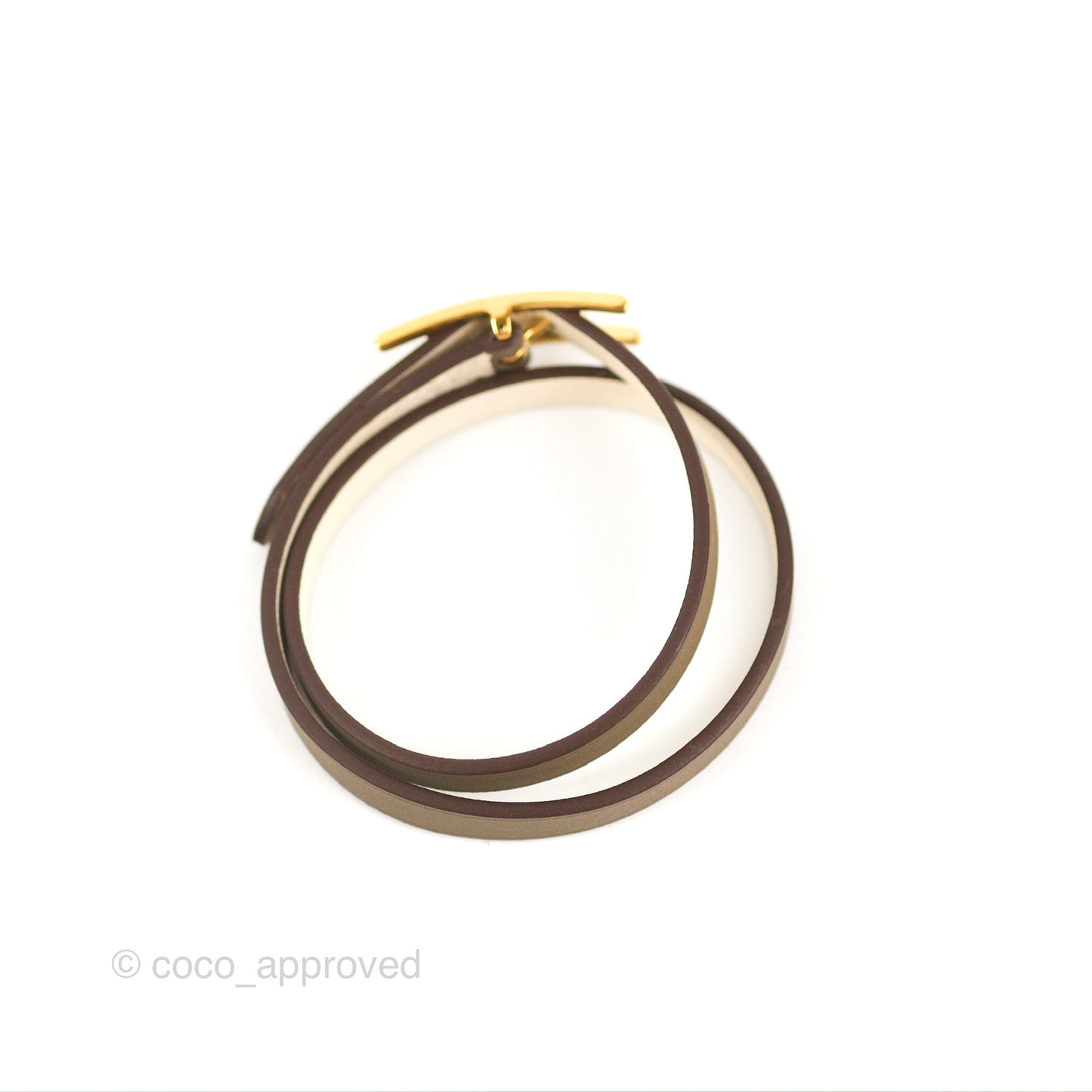 Hermès Behapi Double Tour Bracelet in Étoupe / Nata Swift Gold Hardware