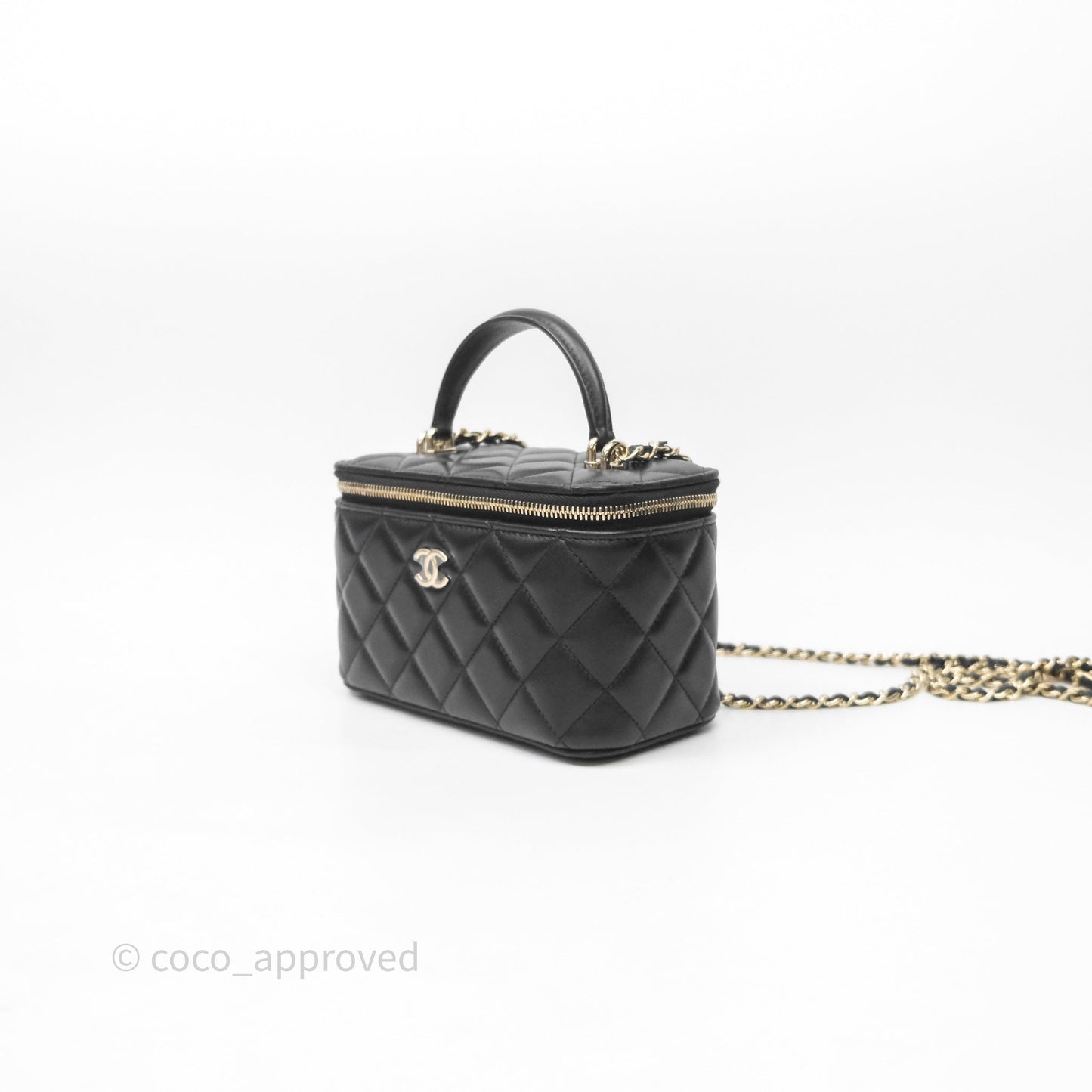 Chanel Vanity Rectangular Top Handle Black Lambskin Gold Hardware