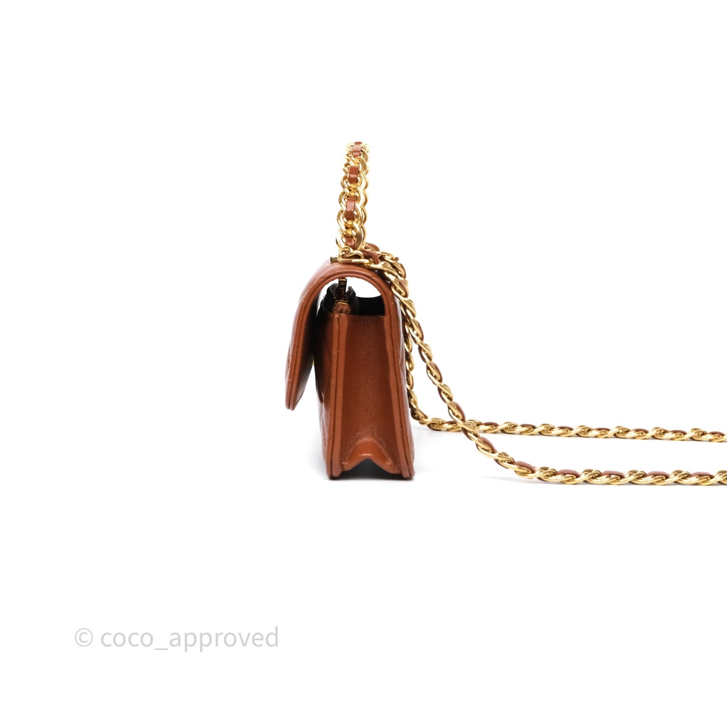 Chanel Top Handle Mini WOC Phone Holder with Chain Dark Caramel Lambskin Gold Hardware