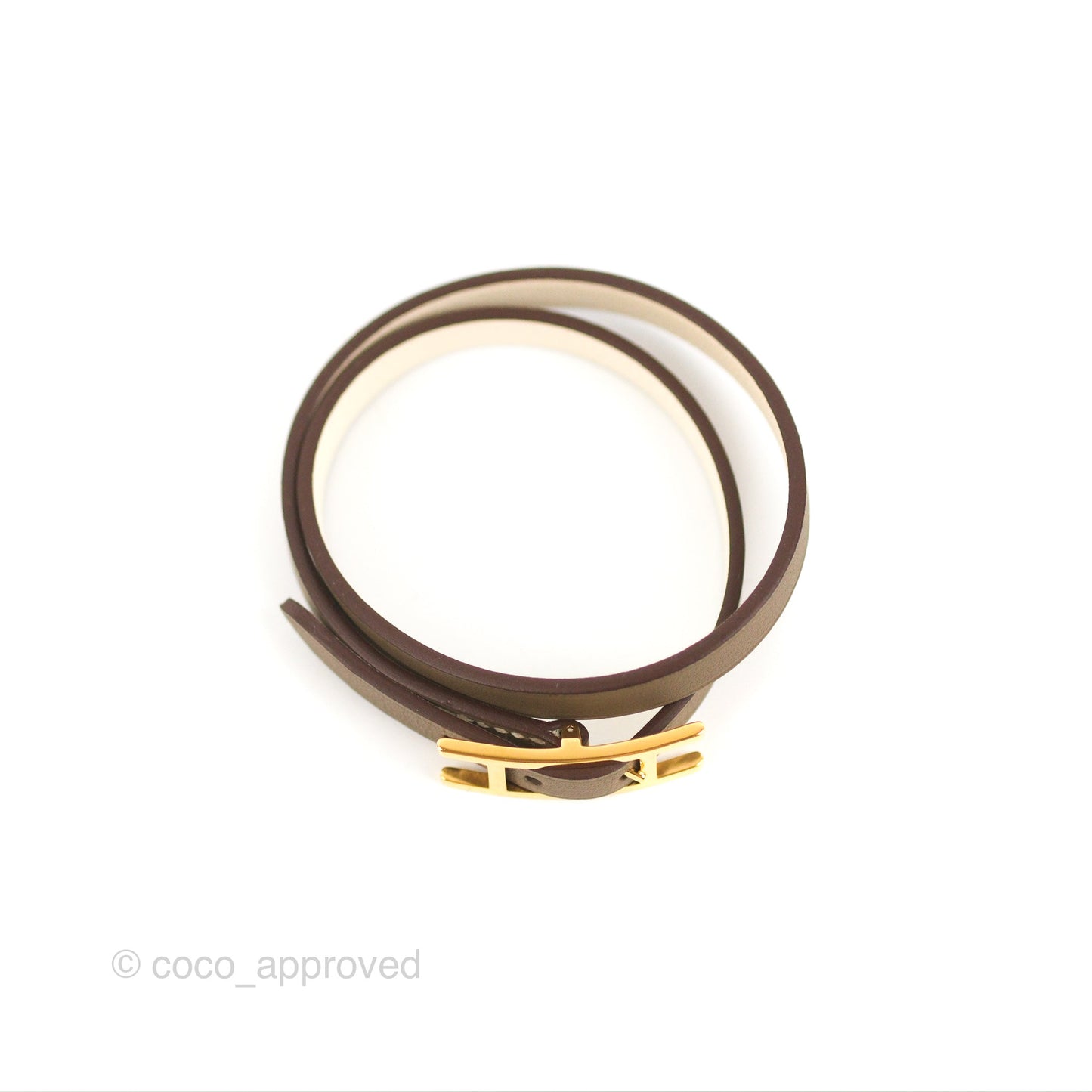 Hermès Behapi Double Tour Bracelet in Étoupe / Nata Swift Gold Hardware