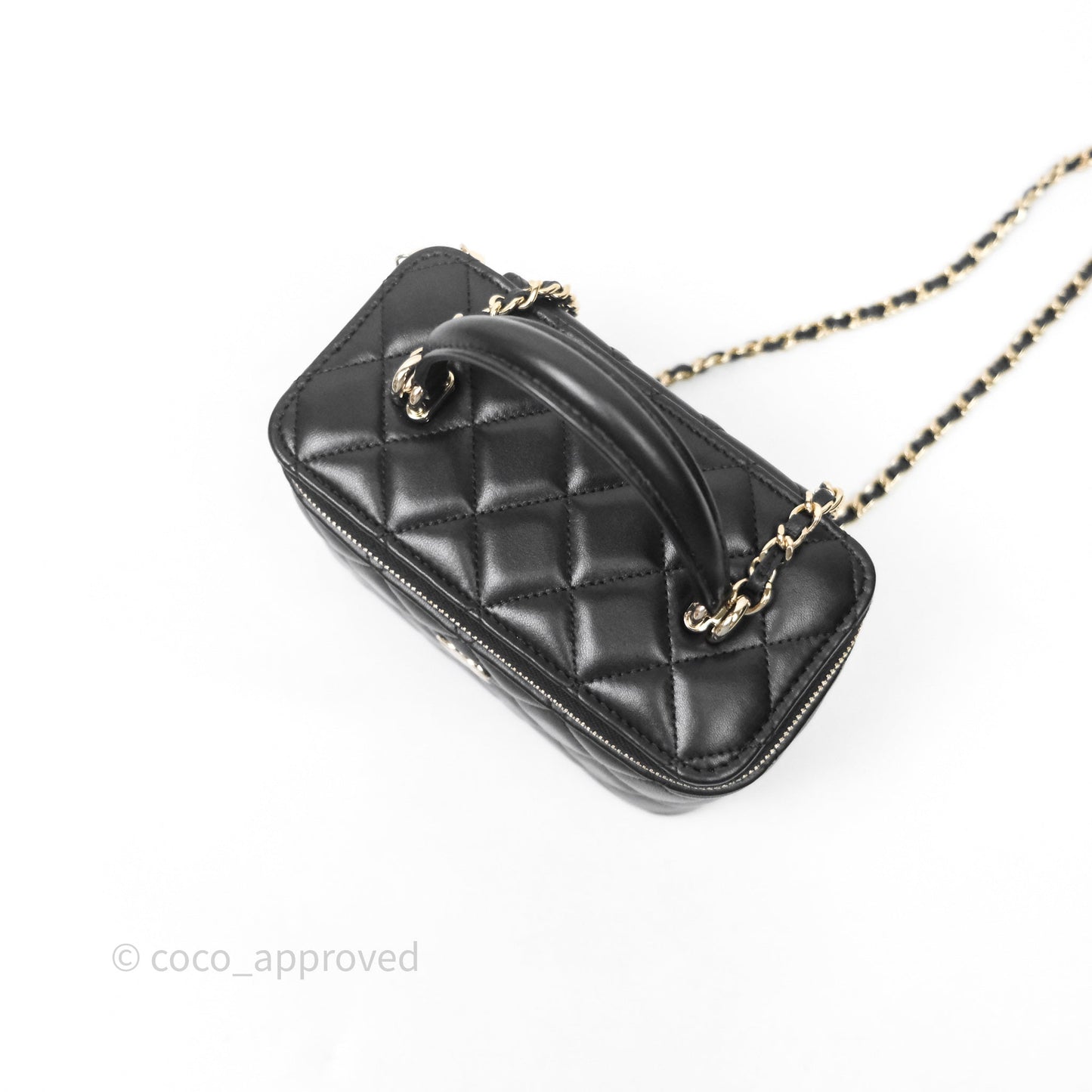 Chanel Vanity Rectangular Top Handle Black Lambskin Gold Hardware