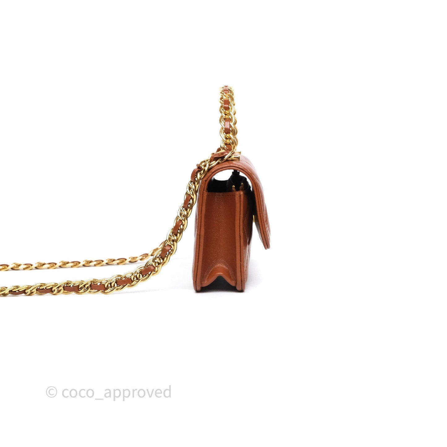 Chanel Top Handle Mini WOC Phone Holder with Chain Dark Caramel Lambskin Gold Hardware