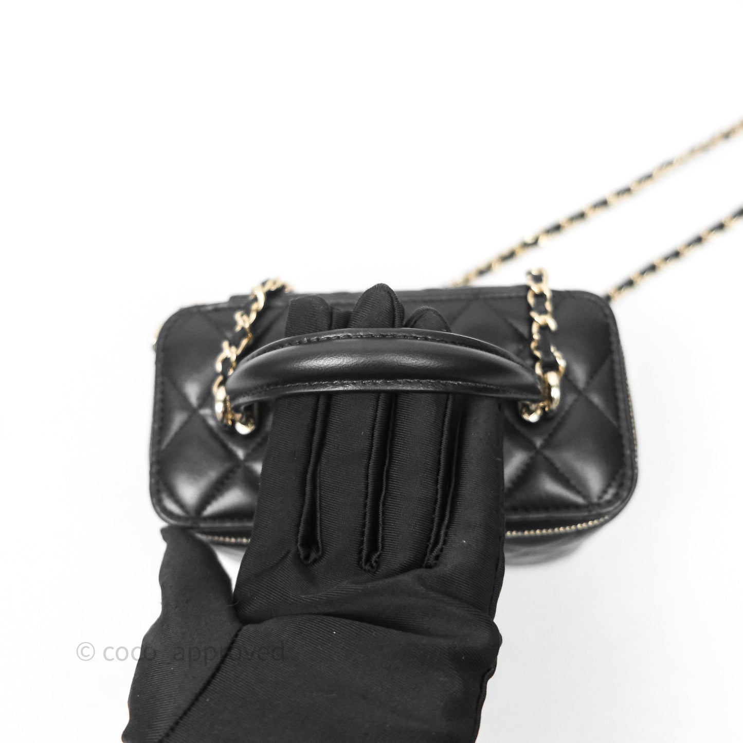 Chanel Vanity Rectangular Top Handle Black Lambskin Gold Hardware