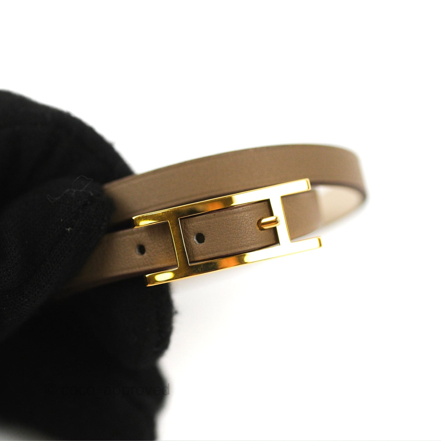 Hermès Behapi Double Tour Bracelet in Étoupe / Nata Swift Gold Hardware