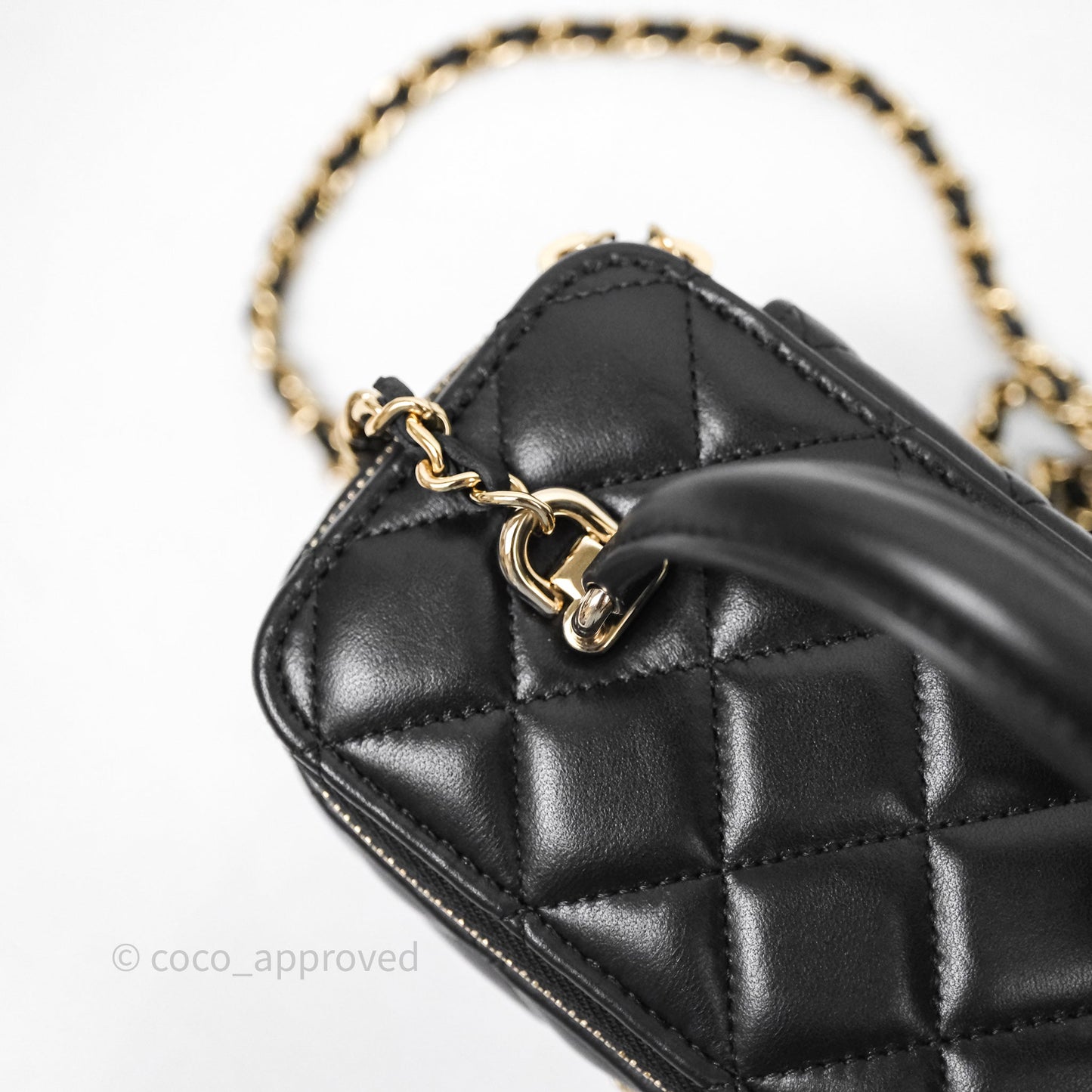 Chanel Vanity Rectangular Top Handle Black Lambskin Gold Hardware