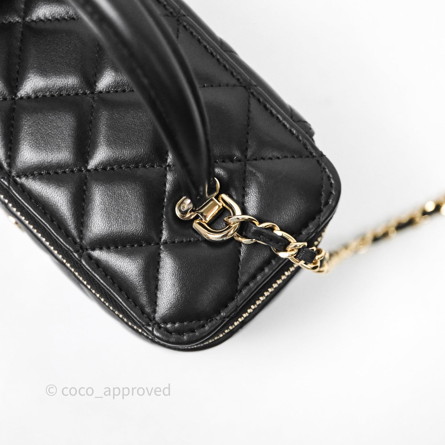 Chanel Vanity Rectangular Top Handle Black Lambskin Gold Hardware