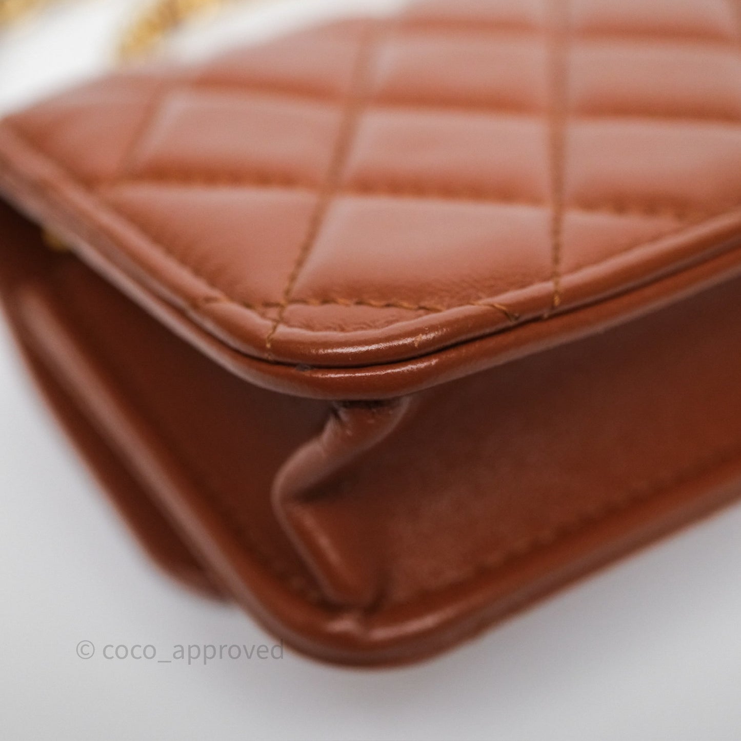Chanel Top Handle Mini WOC Phone Holder with Chain Dark Caramel Lambskin Gold Hardware