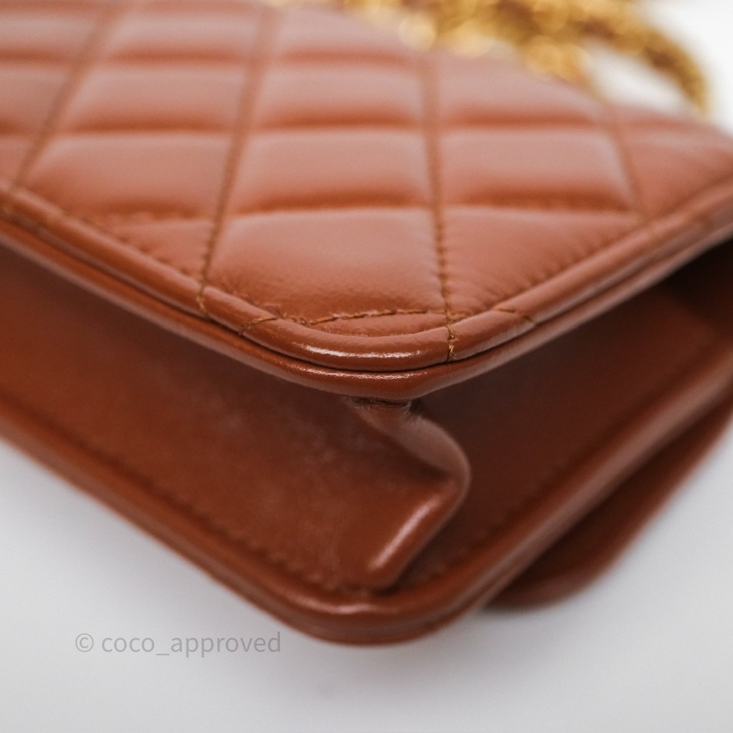 Chanel Top Handle Mini WOC Phone Holder with Chain Dark Caramel Lambskin Gold Hardware