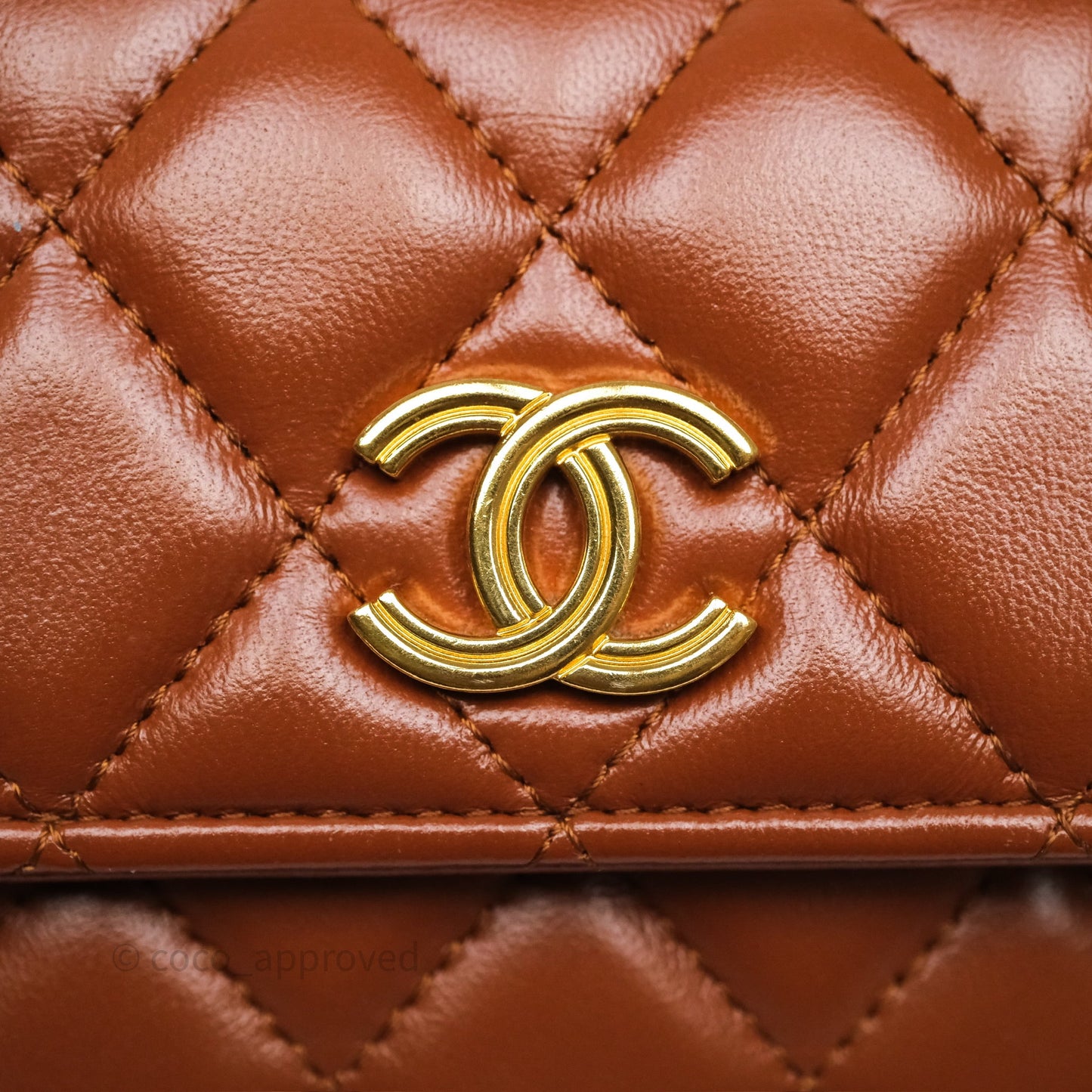 Chanel Top Handle Mini WOC Phone Holder with Chain Dark Caramel Lambskin Gold Hardware