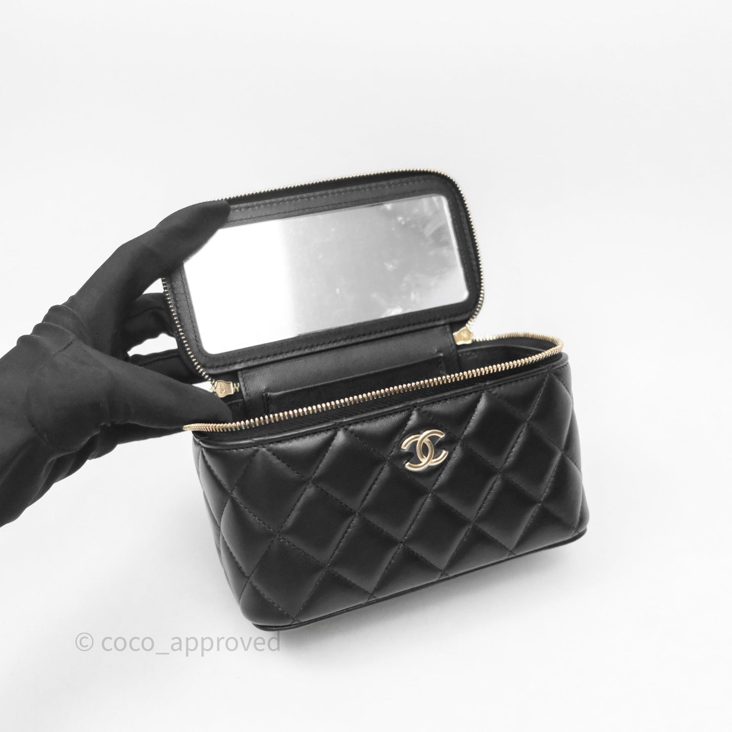 Chanel Vanity Rectangular Top Handle Black Lambskin Gold Hardware